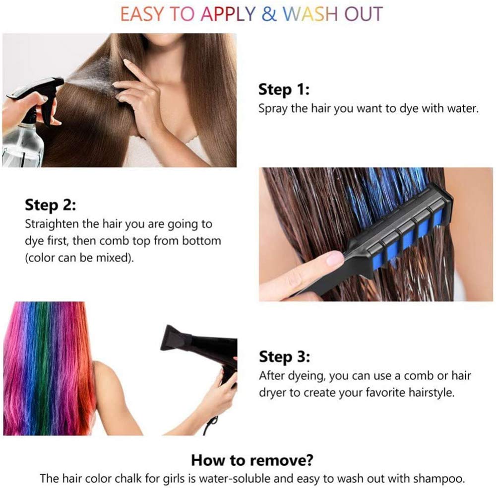 YMZ 6-Piece Disposable Hair Chalk Comb Set - Non-Toxic Temporary Hair Color for Kids & Adults | Perfect for DIY Hair Dyeing, Parties, Halloween, Christmas & Cosplay Costumes