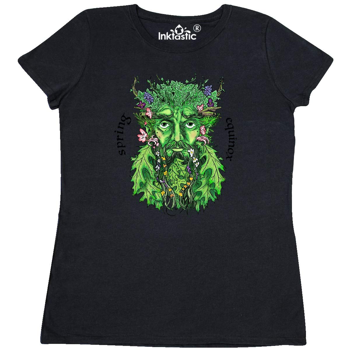Inktastic 1st Day of Spring Greenman Spring Equinox Women's T-Shirt | Nature Inspired Graphic Tee for Women | Perfect for Spring Festivals, Earth Day & Outdoor Activities