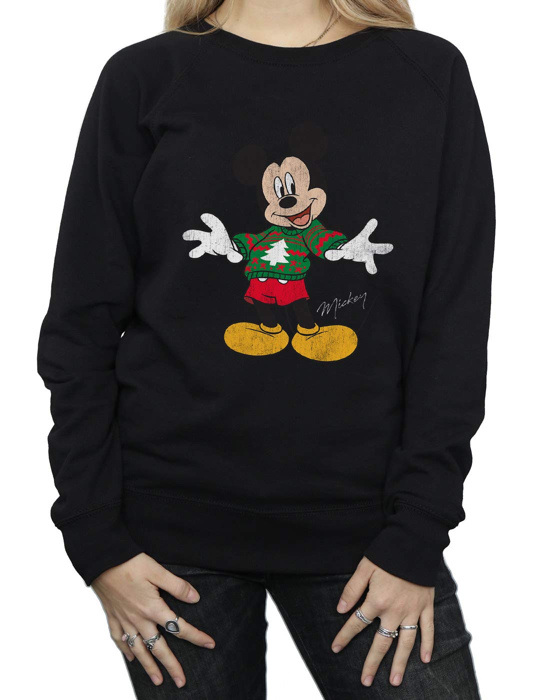 Disney Women's Mickey Mouse Christmas Sweatshirt - Large Black Holiday Pullover for Xmas Parties & Family Gatherings