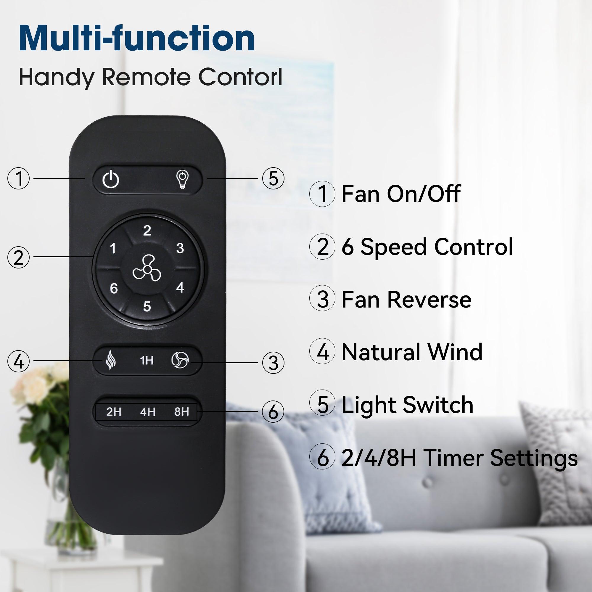 52 Inch Modern Ceiling Fan with LED Light & Remote Control - 4 Blades, DC Motor, Downrod Mount - Perfect for Living Room, Bedroom, and Office Spaces