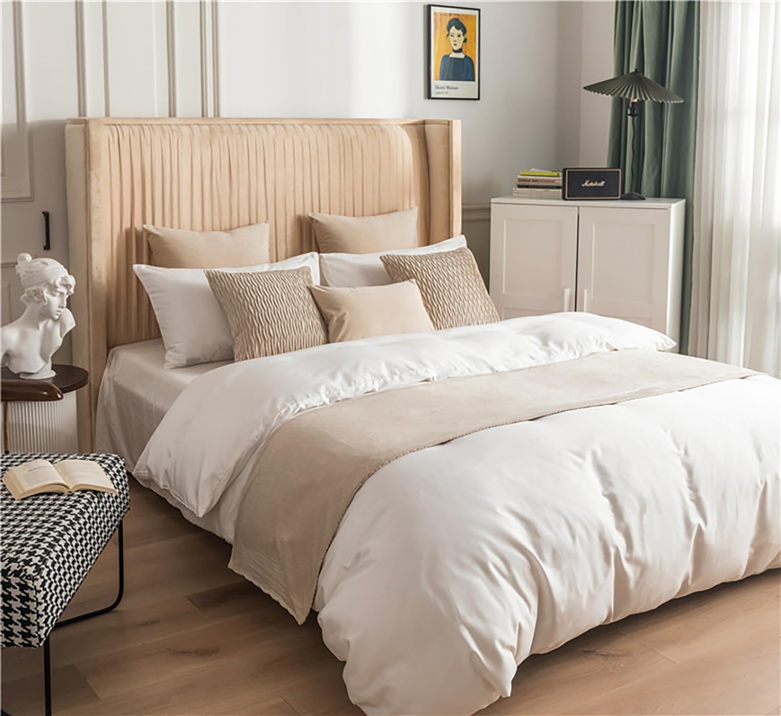 King Size Bed Runner Scarf - Double-Sided Thickened Solid Beige Bed End Protector (45x180cm) for Home & Hotel Decor | Perfect for Bedroom Styling & Mattress Protection