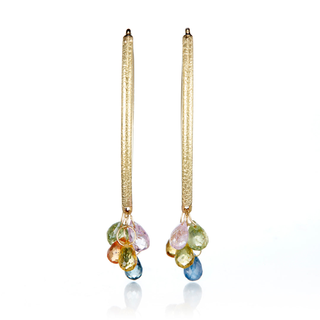 Exquisite Multi-Color Sapphire Navette Earrings for Women | Elegant Teardrop Gemstone Jewelry | Perfect for Weddings, Parties & Special Occasions