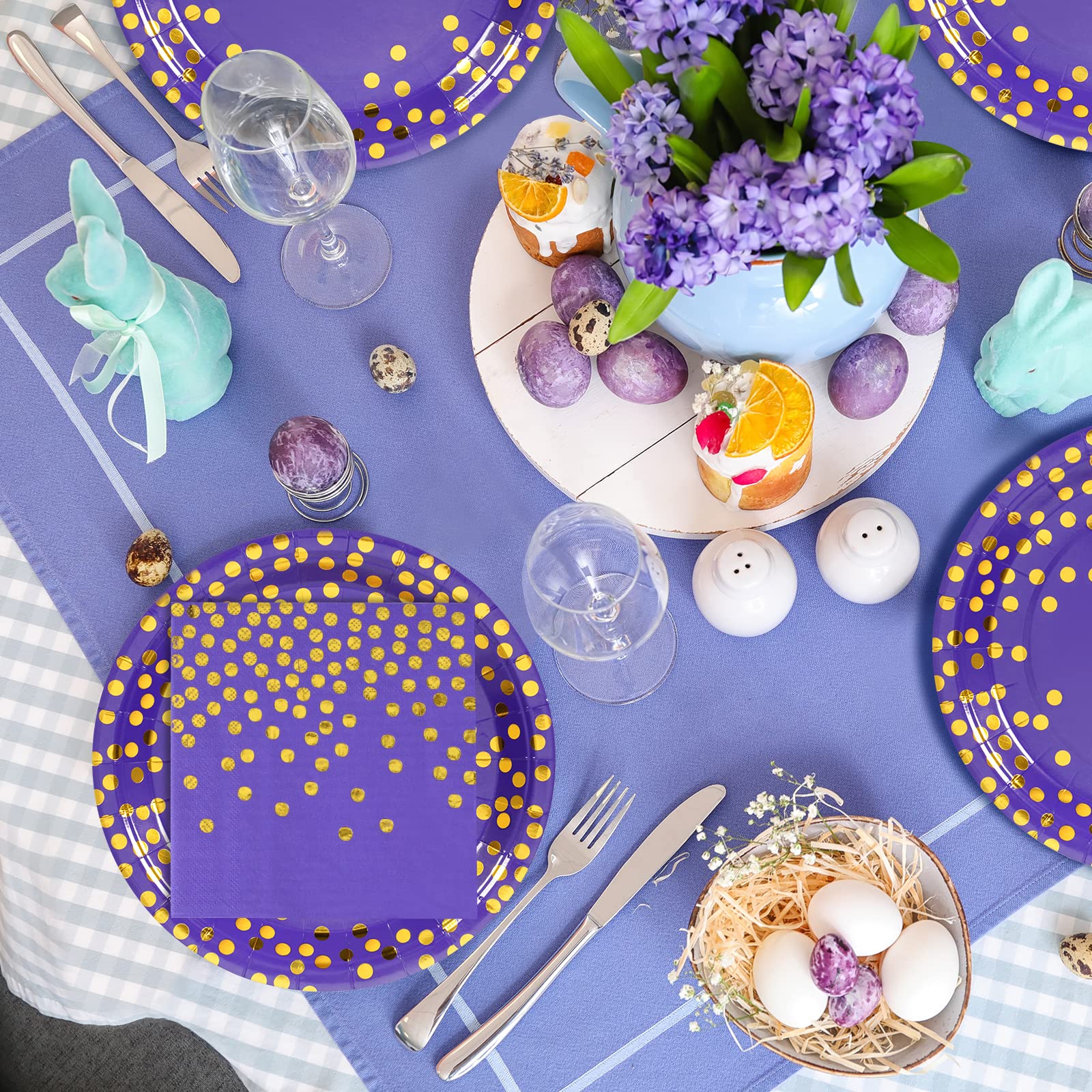 Purple and Gold Paper Plates - 100 Pack (50 x 7