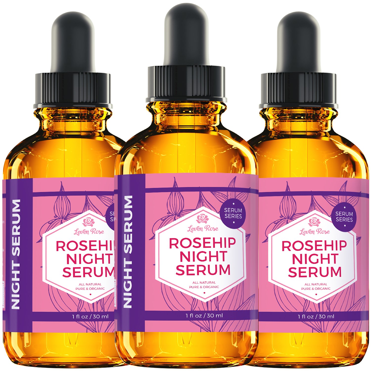 Leven Rose 100% Pure Organic Rosehip Oil Night Face Serum for Dry Skin - 1 oz | Hydrating & Anti-Aging Facial Treatment for Nighttime Skincare Routine