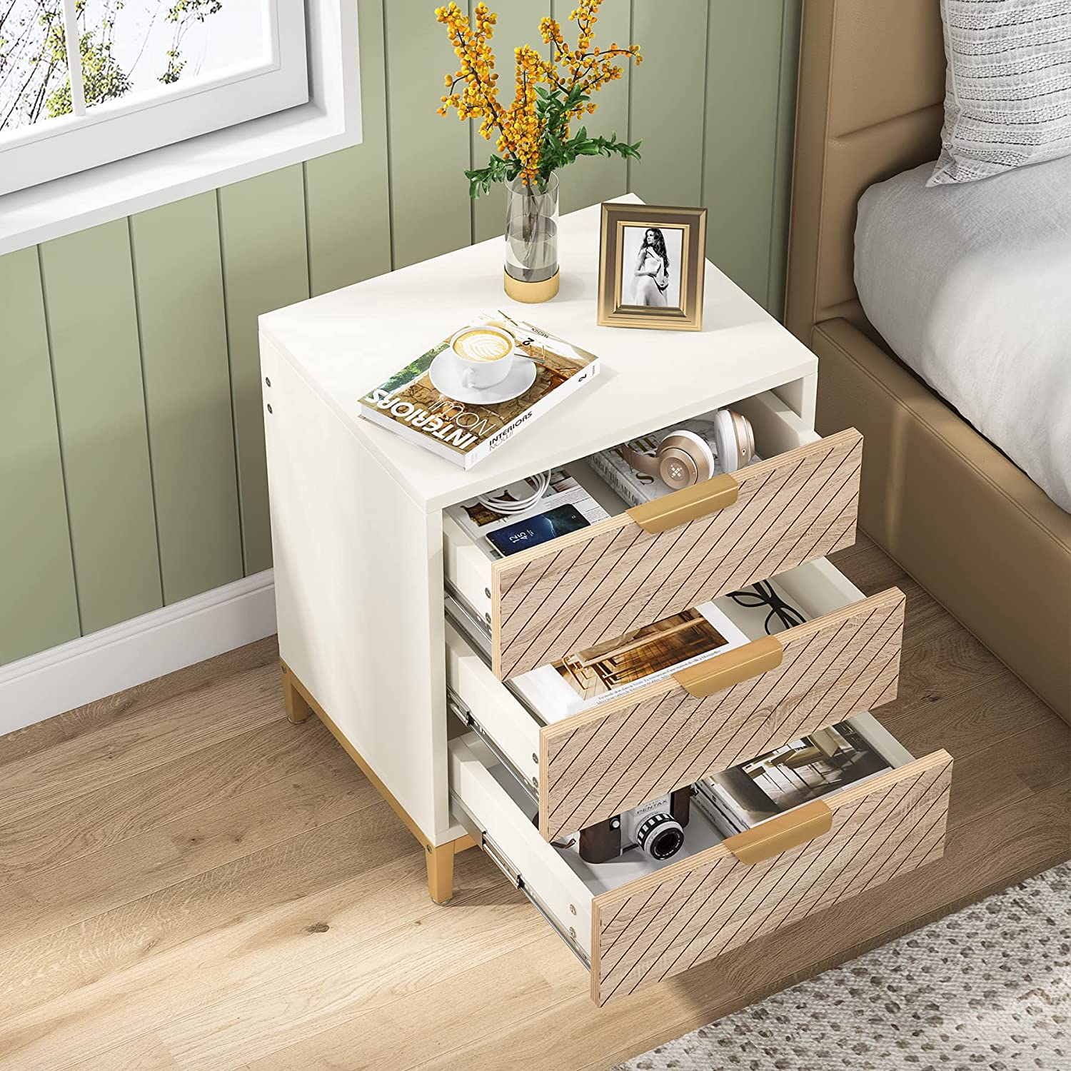 3 Drawer Nightstand - Modern Bedside End Table with Storage for Bedroom, Living Room, or Guest Room - Perfect for Organizing Essentials, Books, and Decor