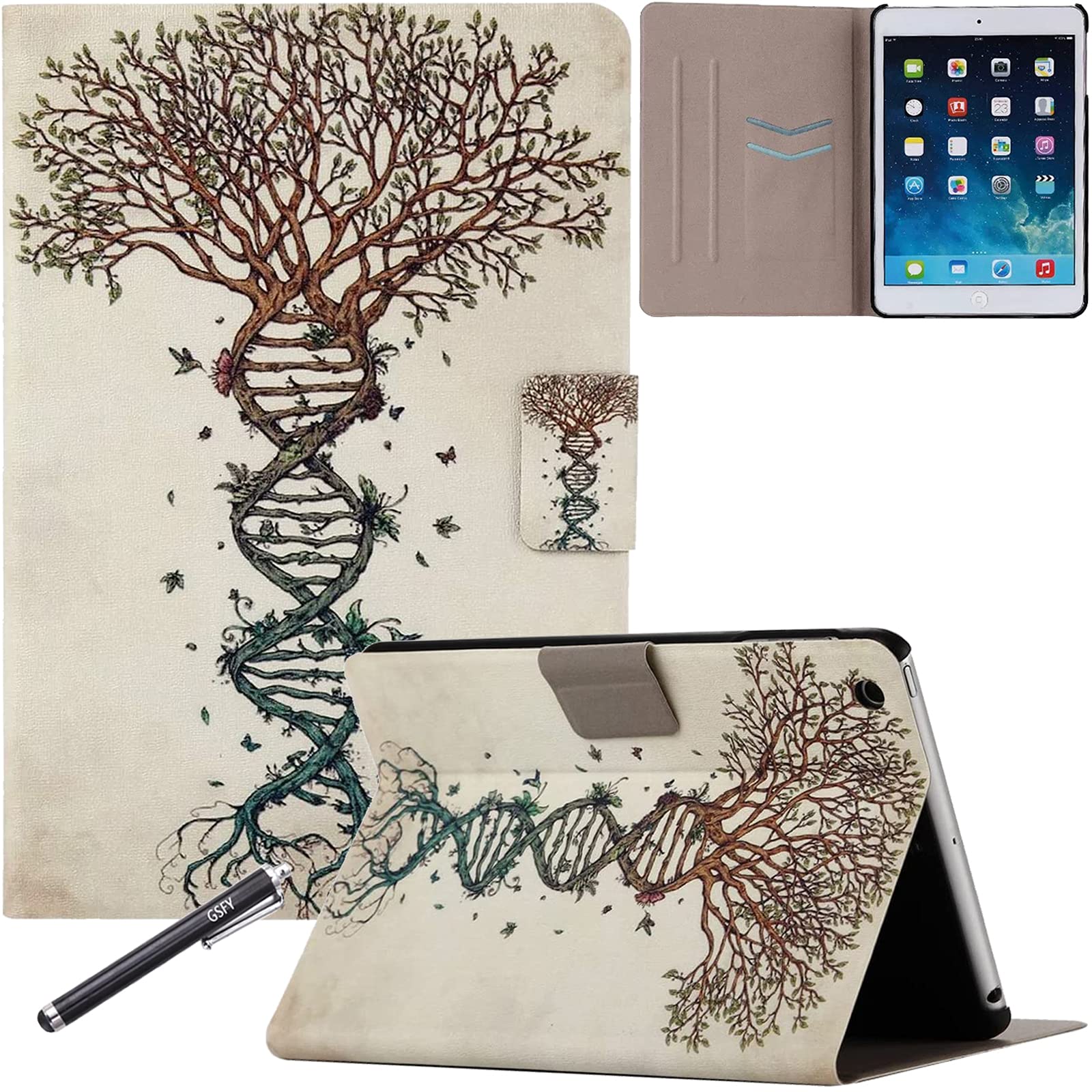 Premium PU Leather iPad Air 2 Case - Ultra Slim Lightweight Stand Cover with Auto Wake/Sleep for Apple iPad Air 2 (iPad 6) 9.7 Inch Tablet | Perfect for Work, Travel & Home Use (Tree Ladder Design)