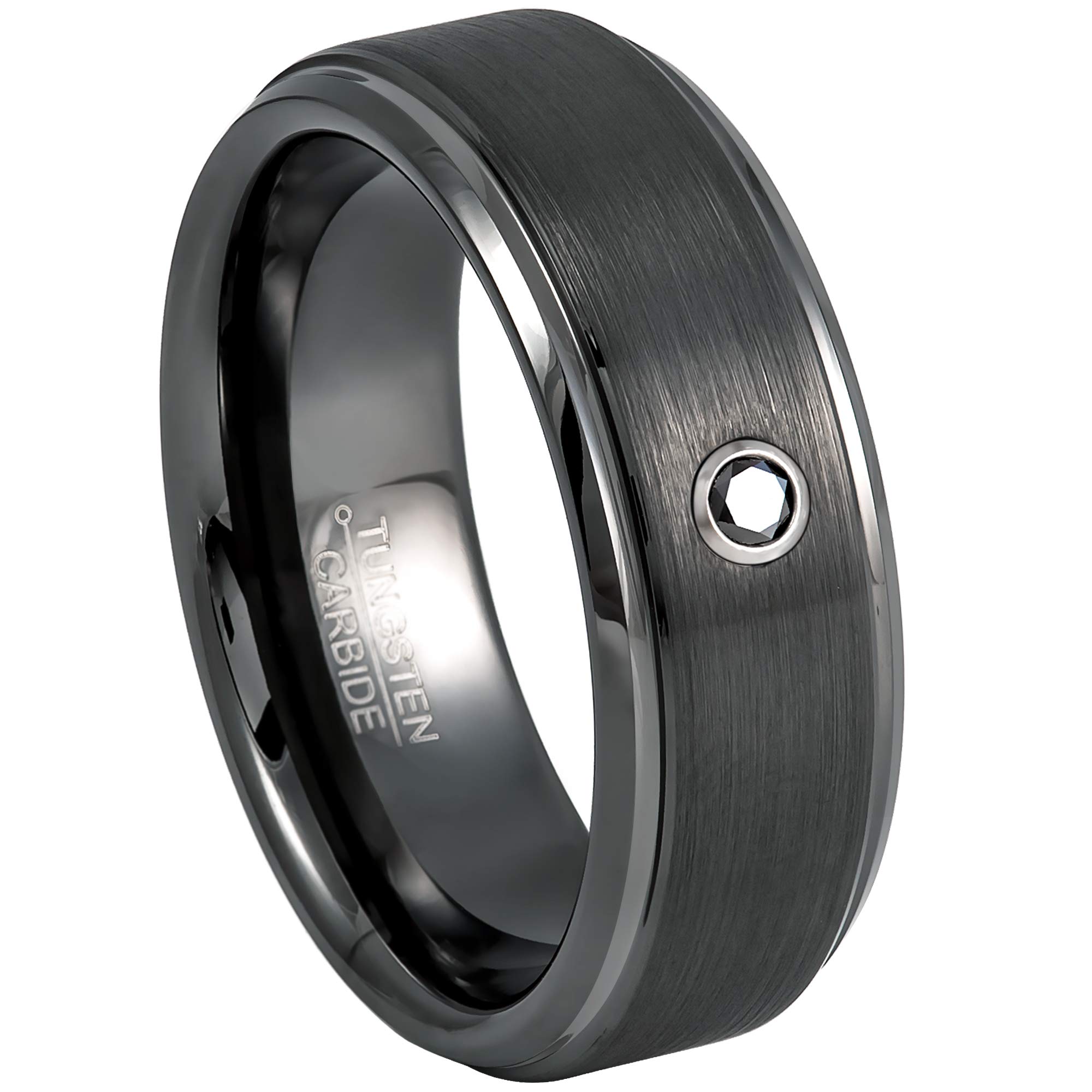 Gunmetal Tungsten Carbide Wedding Band with 0.07ctw Black Diamond - Brushed Comfort Fit Men's Anniversary Ring - Perfect for Weddings, Engagements & Special Occasions