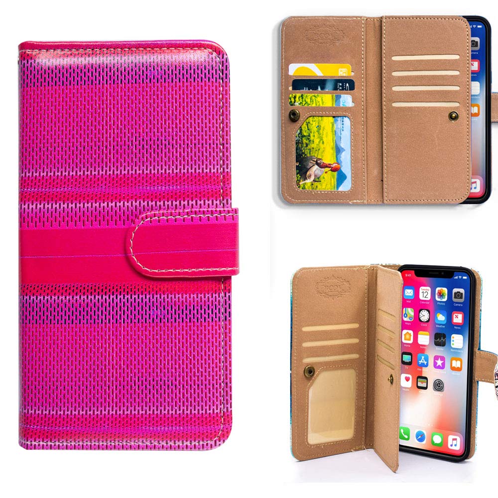 Premium PU Leather iPhone 11 Pro Max Wallet Case - Hot Pink Flip Folio Cover with Card Slots, ID Holder & Wrist Strap | Slim Protective Phone Case for Women & Men | Perfect for Work, Travel & Everyday Use