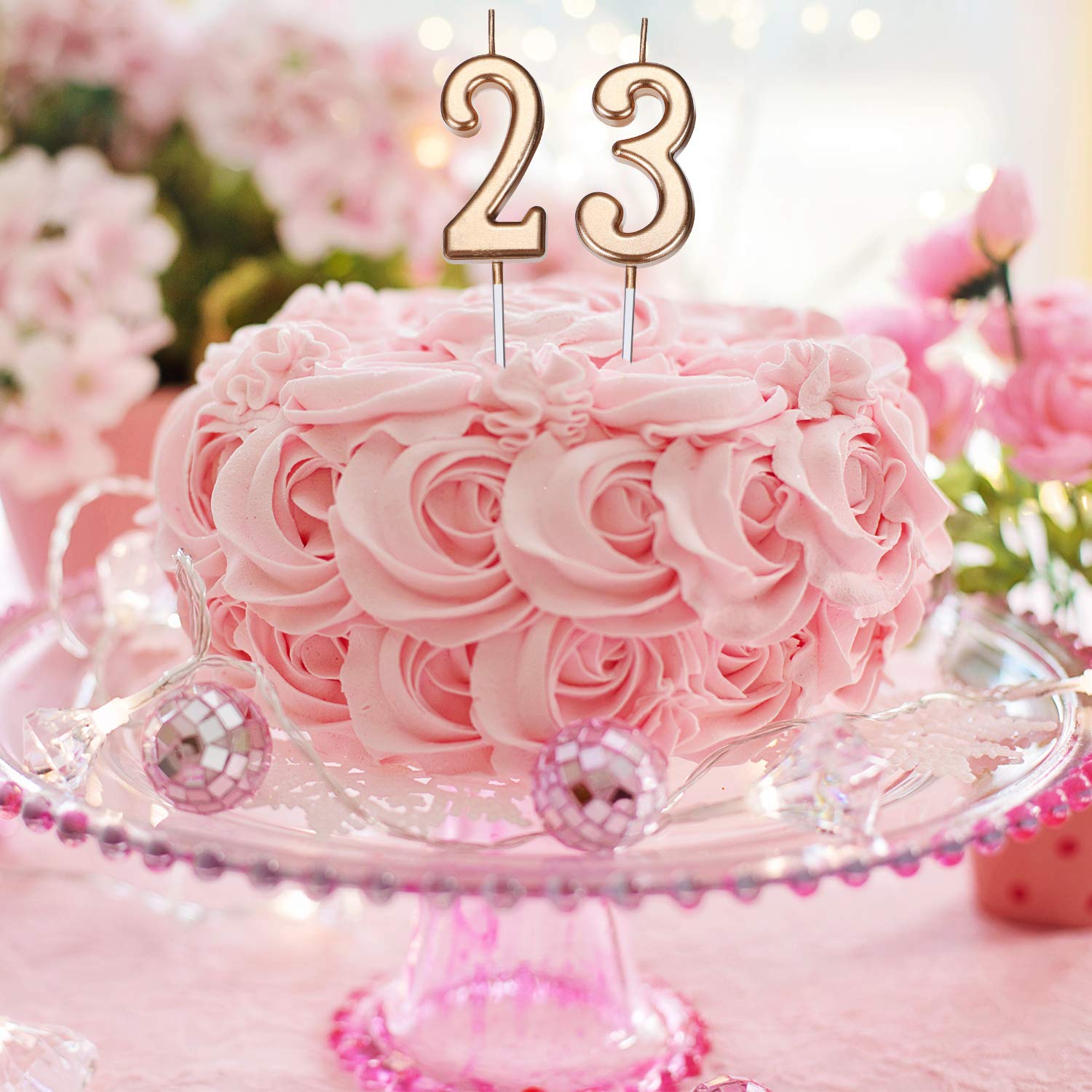 Yaomiao 10pcs Glitter Number Candles 0-9 for Birthday Cake Decorations - Champagne Gold for Party Favors