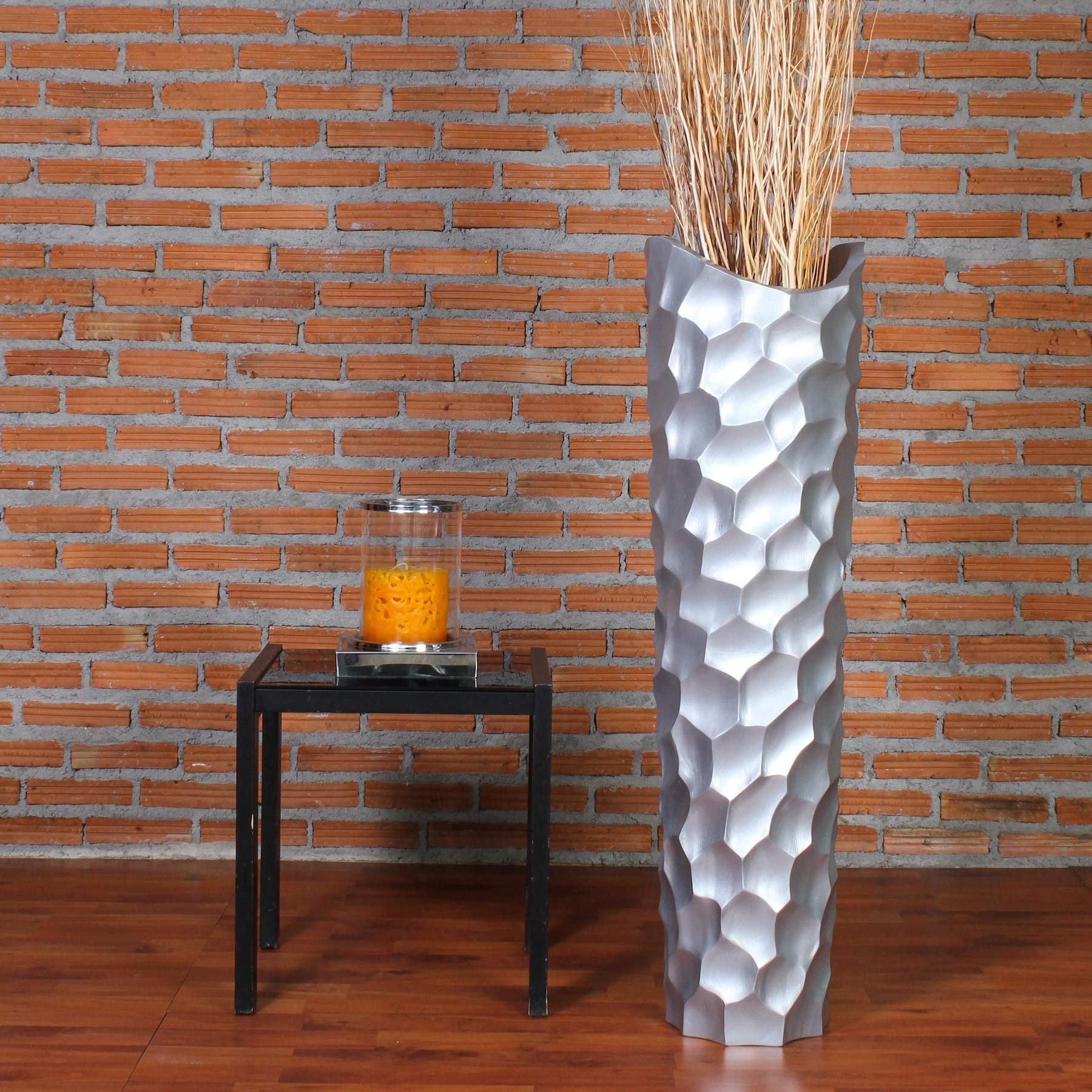 Leewadee 36 Inch Large Silver Floor Vase - Wooden Farmhouse Decor for Flowers, Fake Plants & Pampas Grass | Perfect for Living Room, Entryway & Wedding Centerpieces