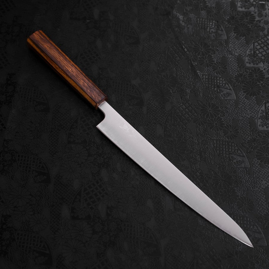 Premium 240mm Sujihiki Japanese Knife - Stainless Clad Blue Super Steel, Polished Sumi Urushi Handle - Perfect for Slicing Sashimi, Sushi & Roasts