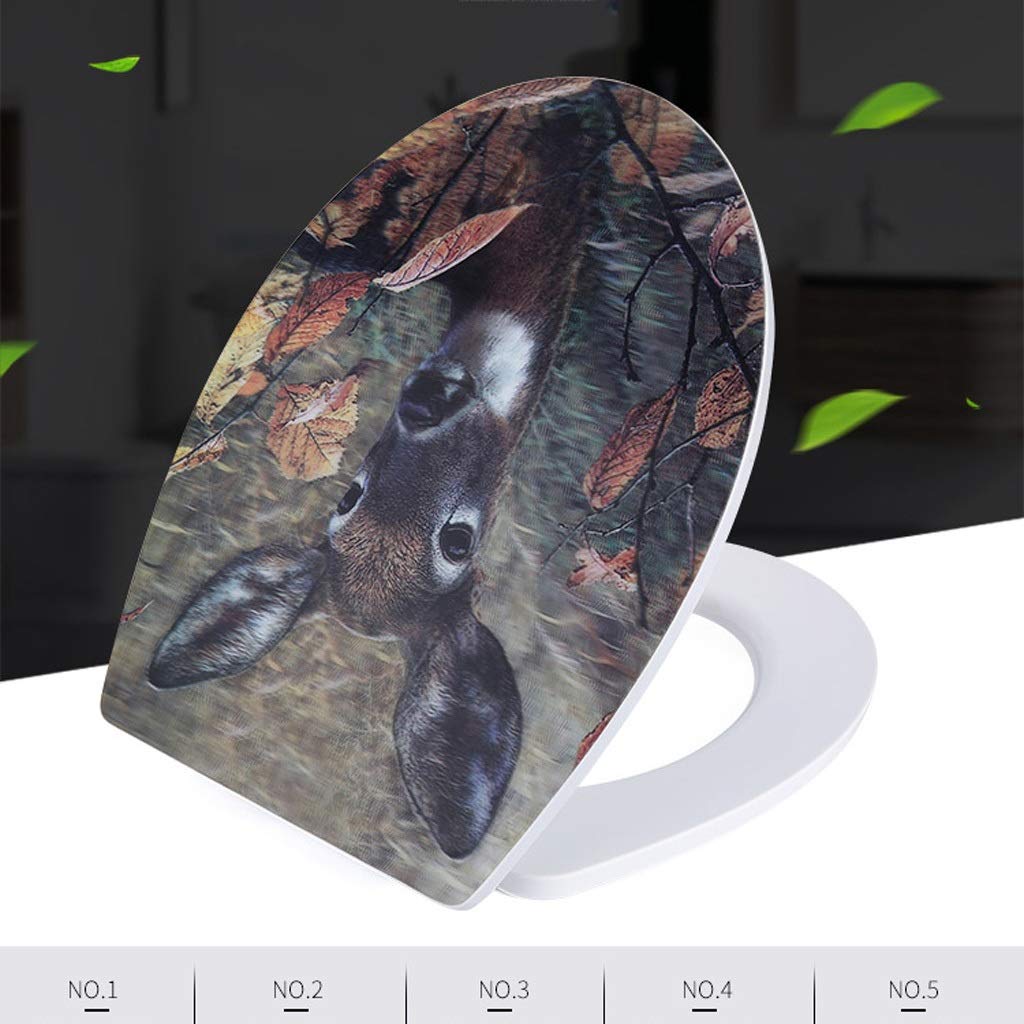 3D Thermal Transfer Printed Round Art Toilet Seat Cover - Soft Padded MDF Toilet Lid with U-Shaped (Drip) Plate for Home Bathroom Comfort & Hygiene