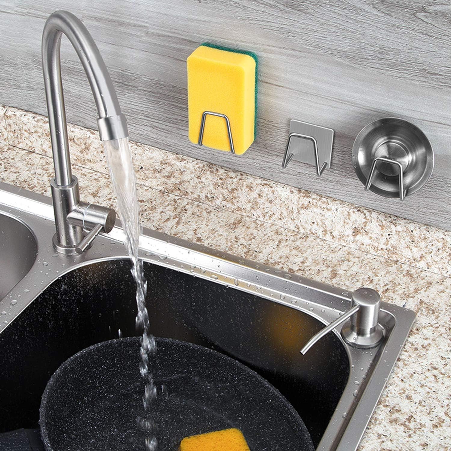 Stainless Steel Sponge Holder for Kitchen Sink - Adhesive Scrubber Hanger & Storage Rack for Dishcloth, Scouring Pad, and Cleaning Tools - Perfect for Organizing Sink Area and Keeping Countertops Dry