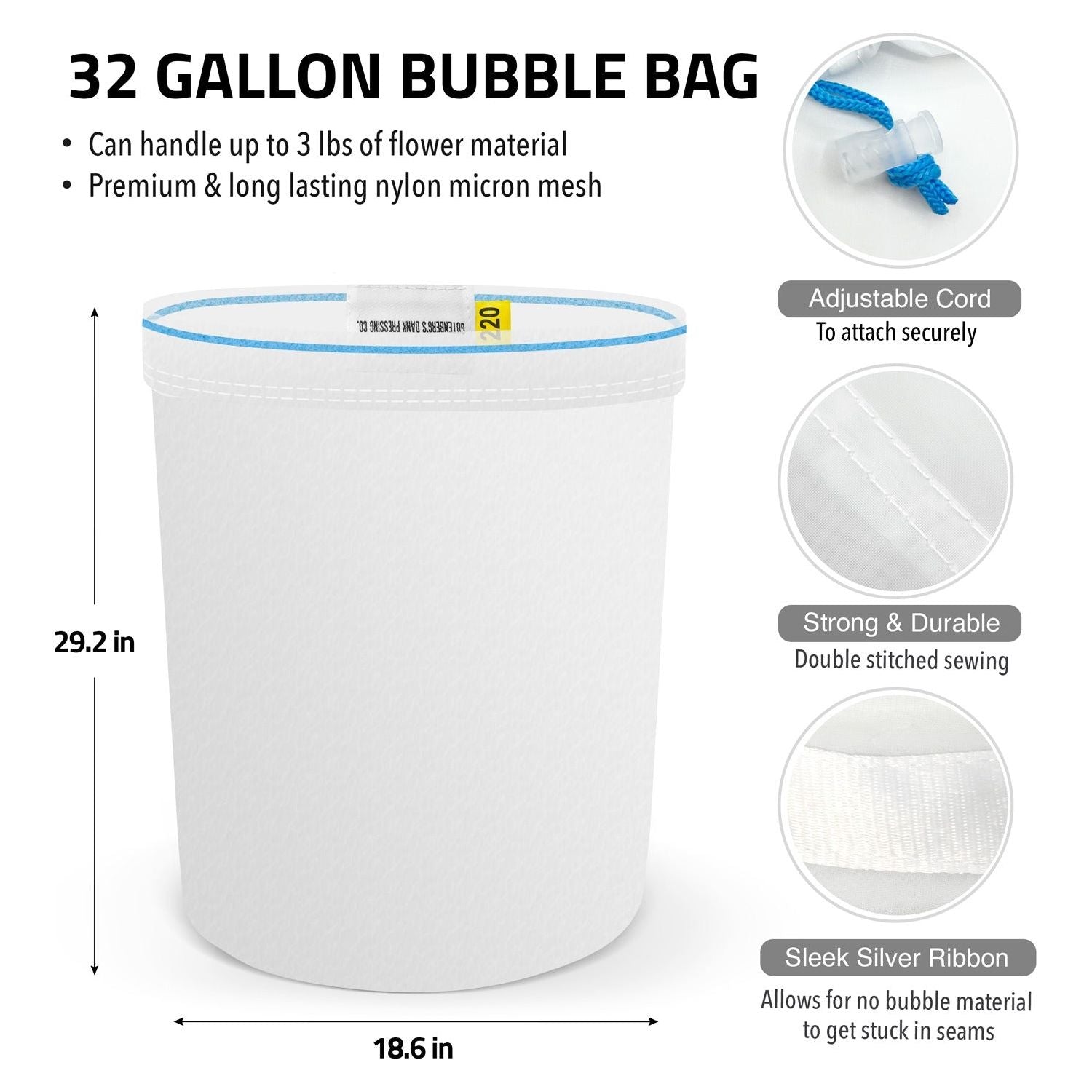 Gutenberg's Dank Pressing Co 32 Gallon All Mesh Bubble Bags 4 Set - Premium Herbal Extraction Kit for Hash Making & Essential Oil Processing (Ideal for Home Brewing & DIY Projects)
