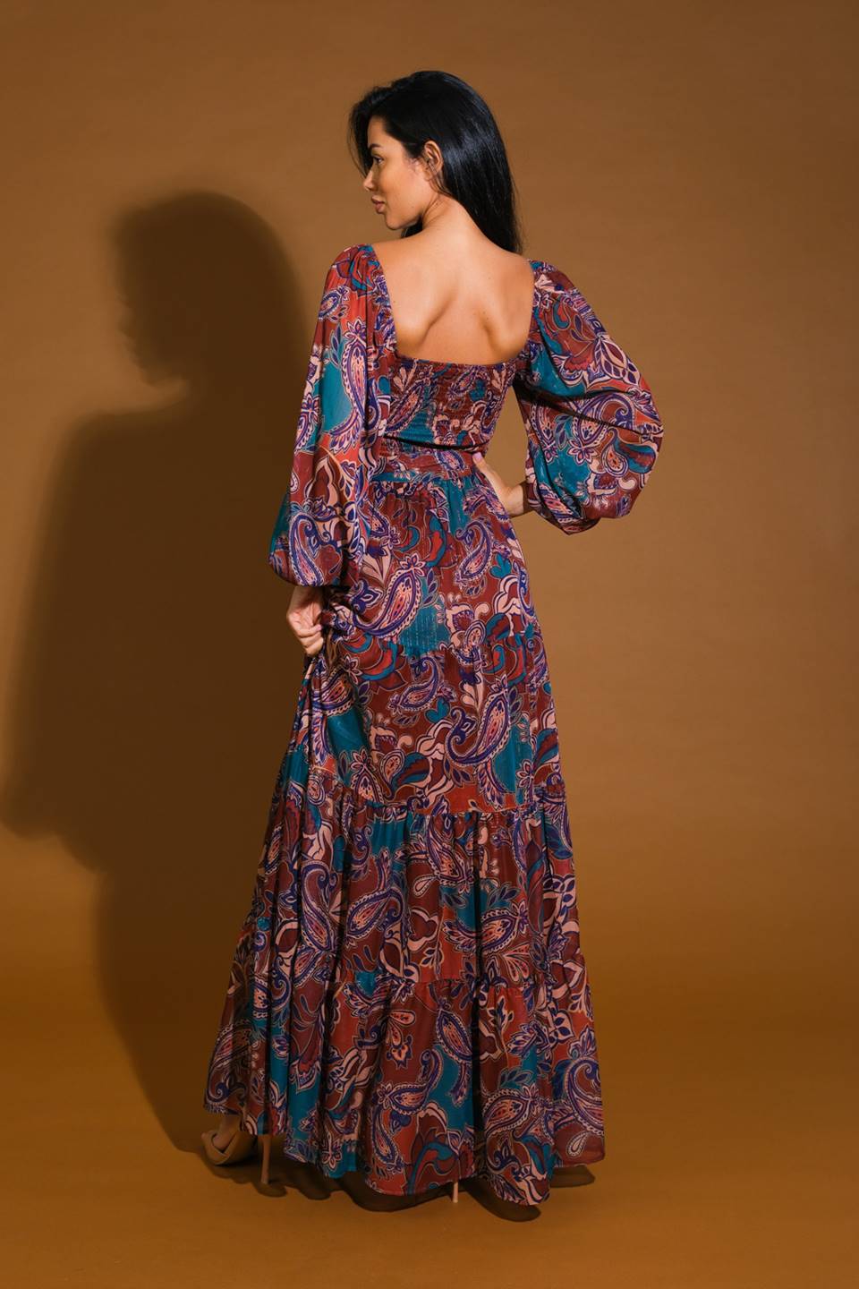 Elegant MERLOT MAXI DRESS in Wine & Teal Paisley Print - Perfect for Summer Weddings, Beach Vacations & Evening Parties