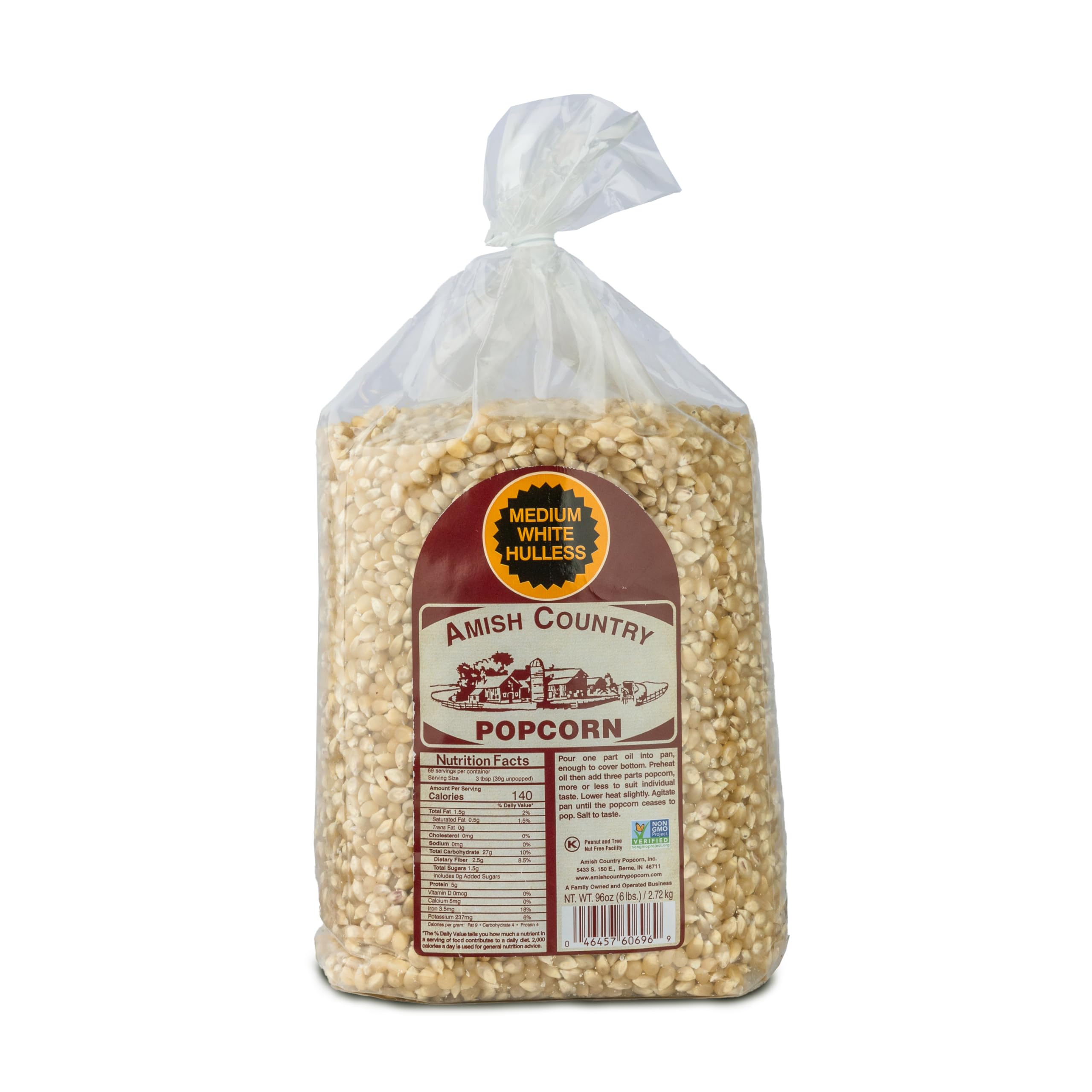 Amish Country Medium White Popcorn Kernels | 6 lb Bag | Non-GMO, Gluten Free, Old Fashioned Popcorn | Perfect for Movie Nights, Snacking, and Family Gatherings