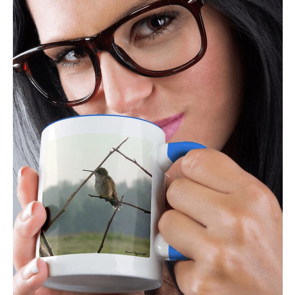 3D Rose Blue and White Female Hummingbird Ceramic Coffee Mug - Perfect for Tea, Coffee & Hot Drinks at Home or Office