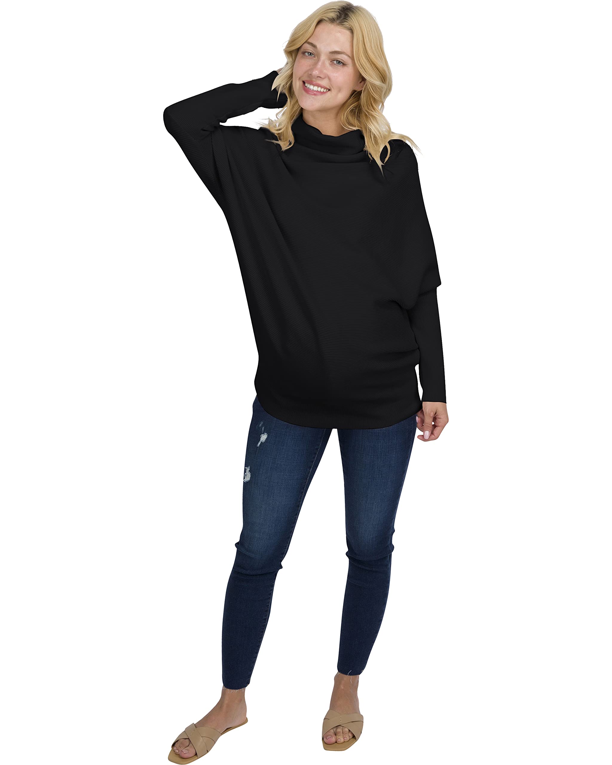 Eliana Funnel Neck Dolman Maternity Sweater - Stretchy Oversized Pregnancy Sweater for Women - Soft Comfortable Nursing Top for Work & Casual Wear
