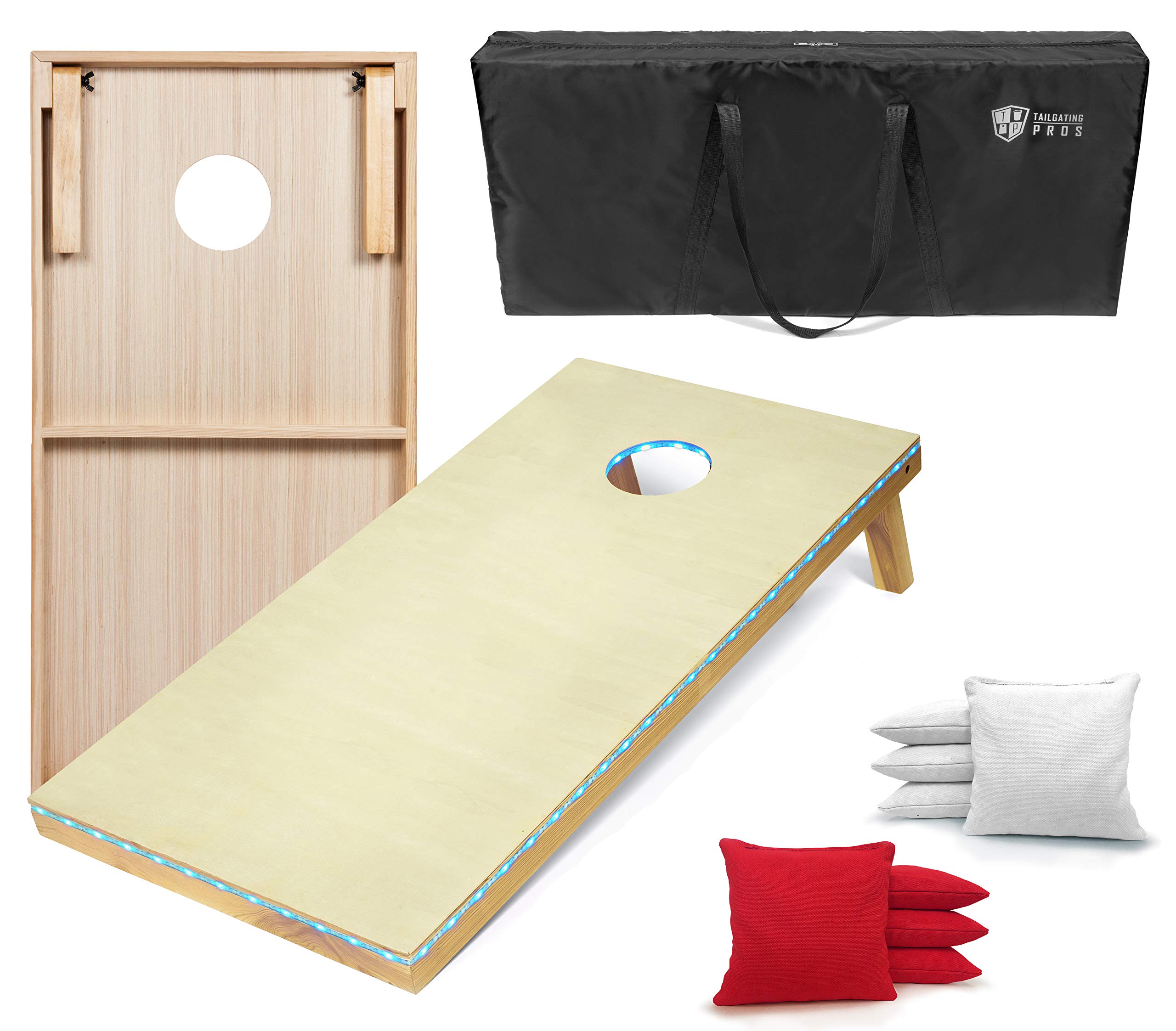 LED Cornhole Game Set with Built-in Lights - 4'x2' Glow-in-the-Dark Cornhole Boards, 8 Bean Bags & Carrying Case - Perfect for Tailgating, Backyard Parties, and Nighttime Outdoor Games