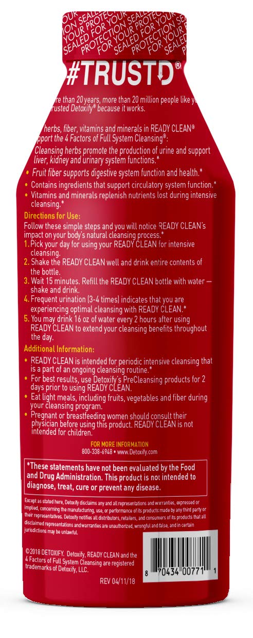 Detoxify Ready Clean Herbal Cleanse - 16 oz Grape Flavor Herbal Detox Drink with Milk Thistle & Burdock Root Extract - Supports Liver & Kidney Cleansing - Perfect for Pre-Detox, Weight Loss & Wellness Routine