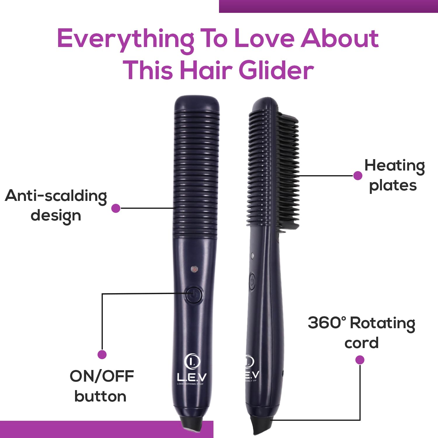 LEV Hair Pro Glider - 2-in-1 Curling & Straightening Iron for All Hair Types | Ionic Silk Flat Iron with Rapid Heat up to 450°F | Perfect for Curly, Fine, Frizzy Hair Styling at Home, Salon & Travel