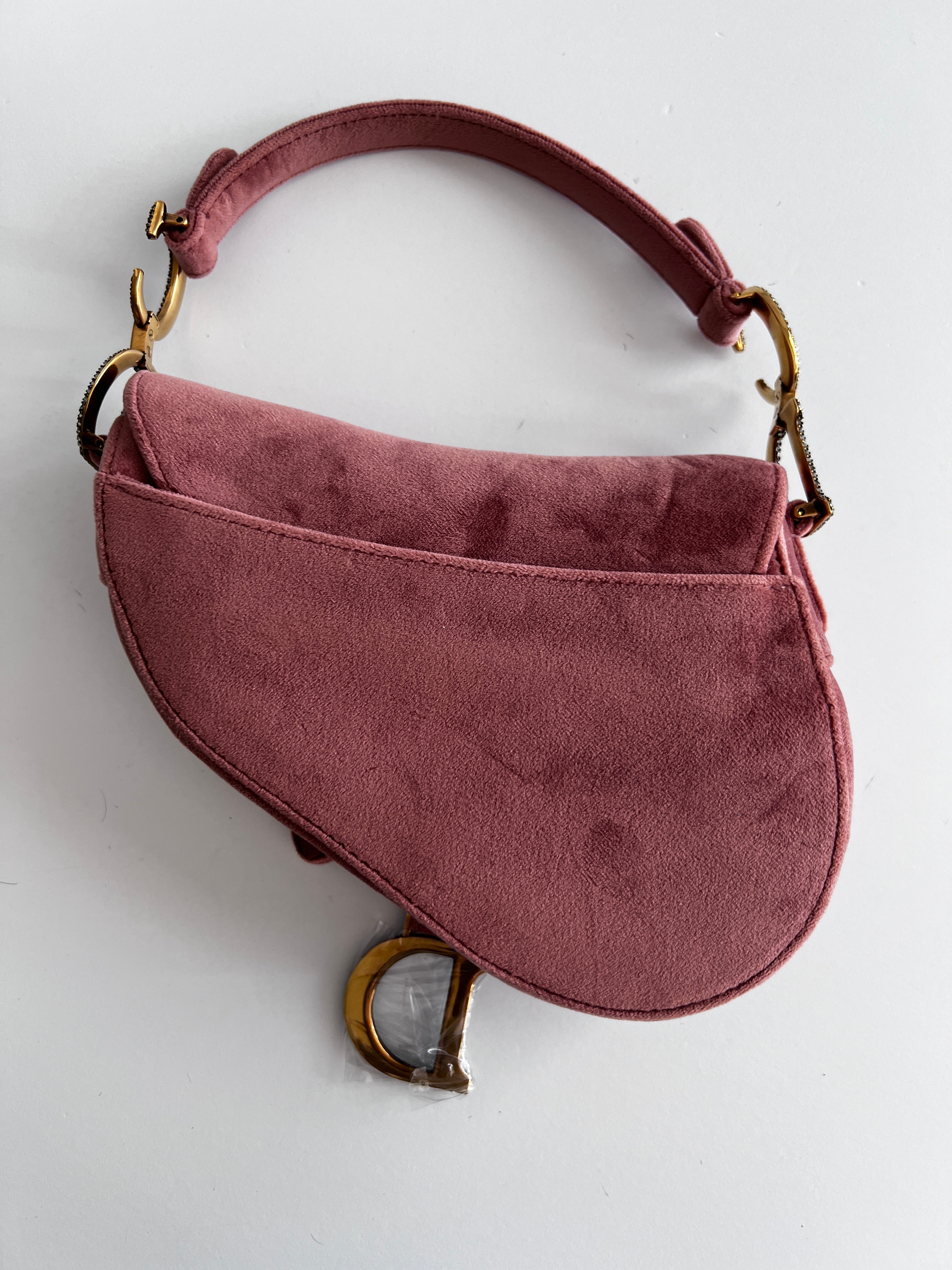 Dior Mini Rose Pink Velvet Saddle Bag - Luxury Crossbody Purse for Women, Perfect for Date Night & Evening Events