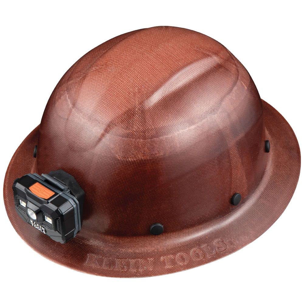 Klein Tools 60447 Full Brim Class G KONSTRUCT Series Hard Hat with Rechargeable Headlamp & 60181 Cooling Helmet Liner - Brown Construction Safety Gear for Electricians, Linemen, and Outdoor Workers