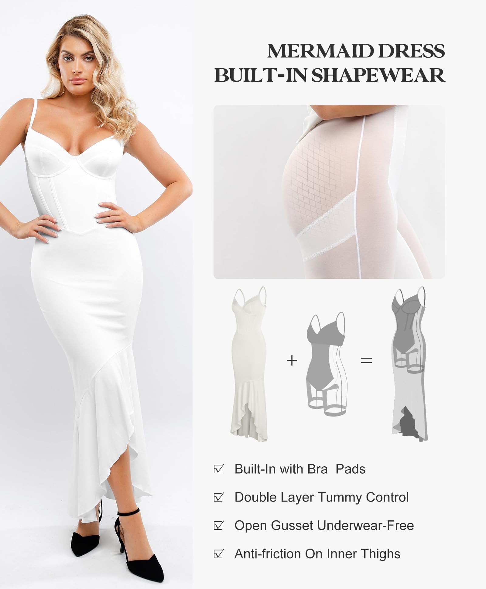 Popilush Corset Dress with Built-in Shapewear - Women's Deep V Neck Maxi Slip Formal Gown for Weddings, Bridesmaids & Special Occasions | Perfect for Evening Galas, Cocktail Parties & Black Tie Events