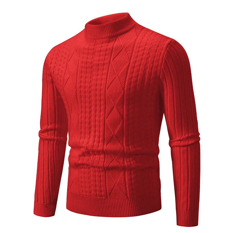 Men's Thick Striped Knit Pullover Sweater - Warm Solid Color Winter Clothing for Casual & Office Wear