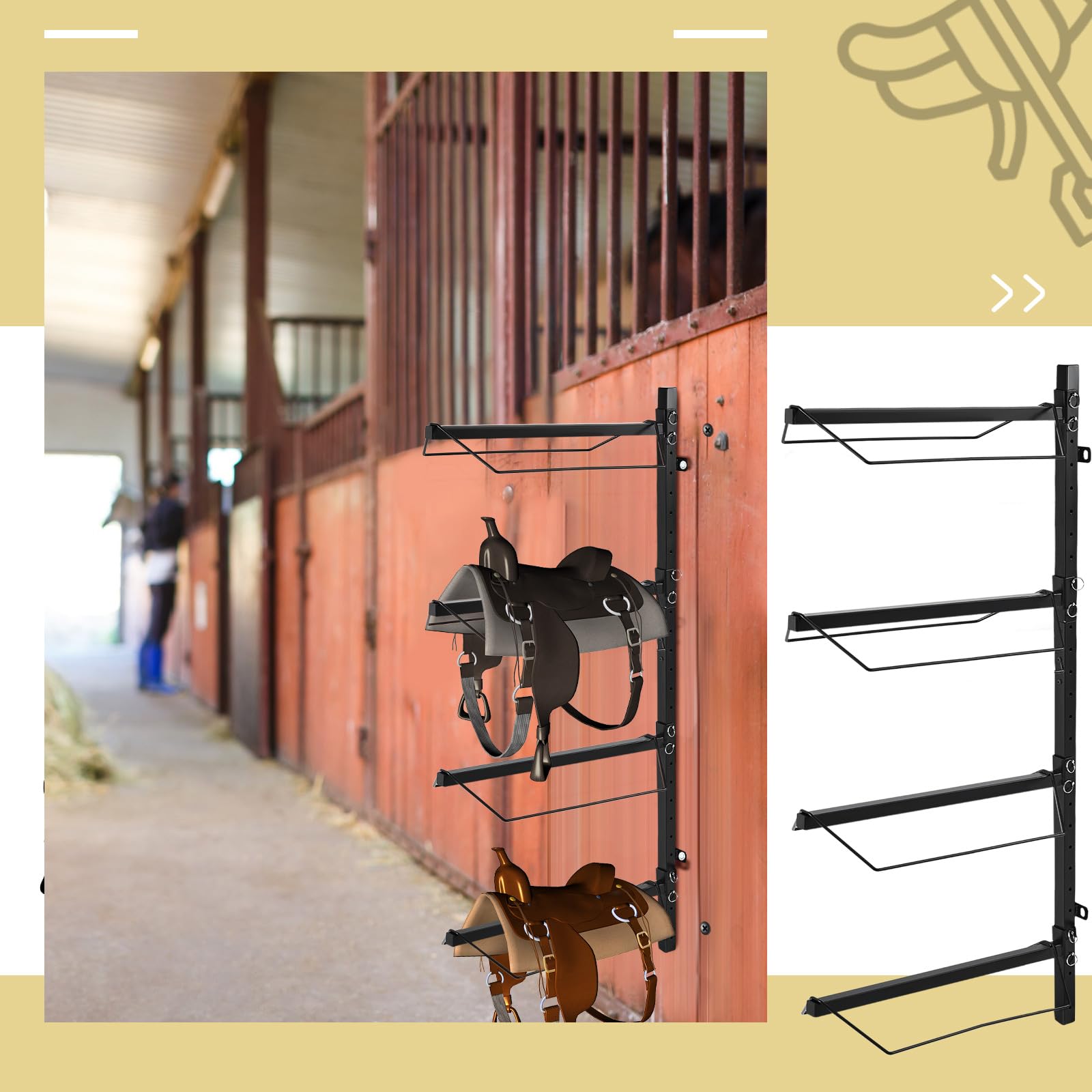 **Paterr 2-Pack Heavy Duty Wall Mount Saddle Rack – 4-Tier Adjustable Horse Saddle Storage Stand for Western & English Saddles (52