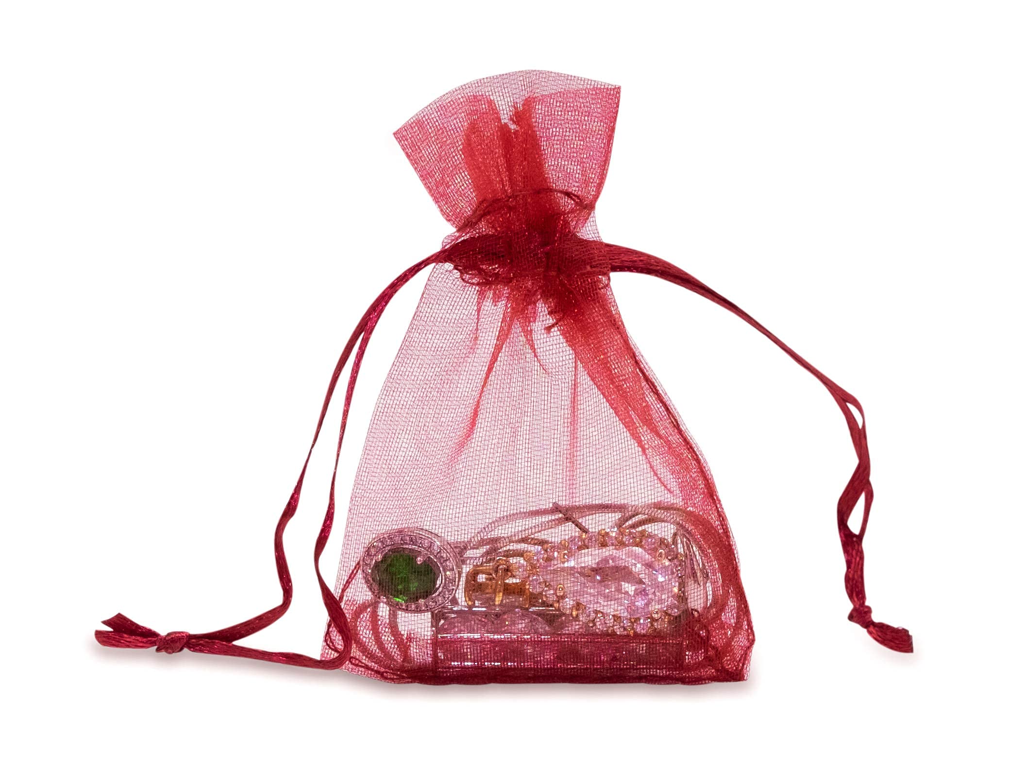 100-Pack Maroon Sheer Organza Drawstring Gift Bags 2x2.75