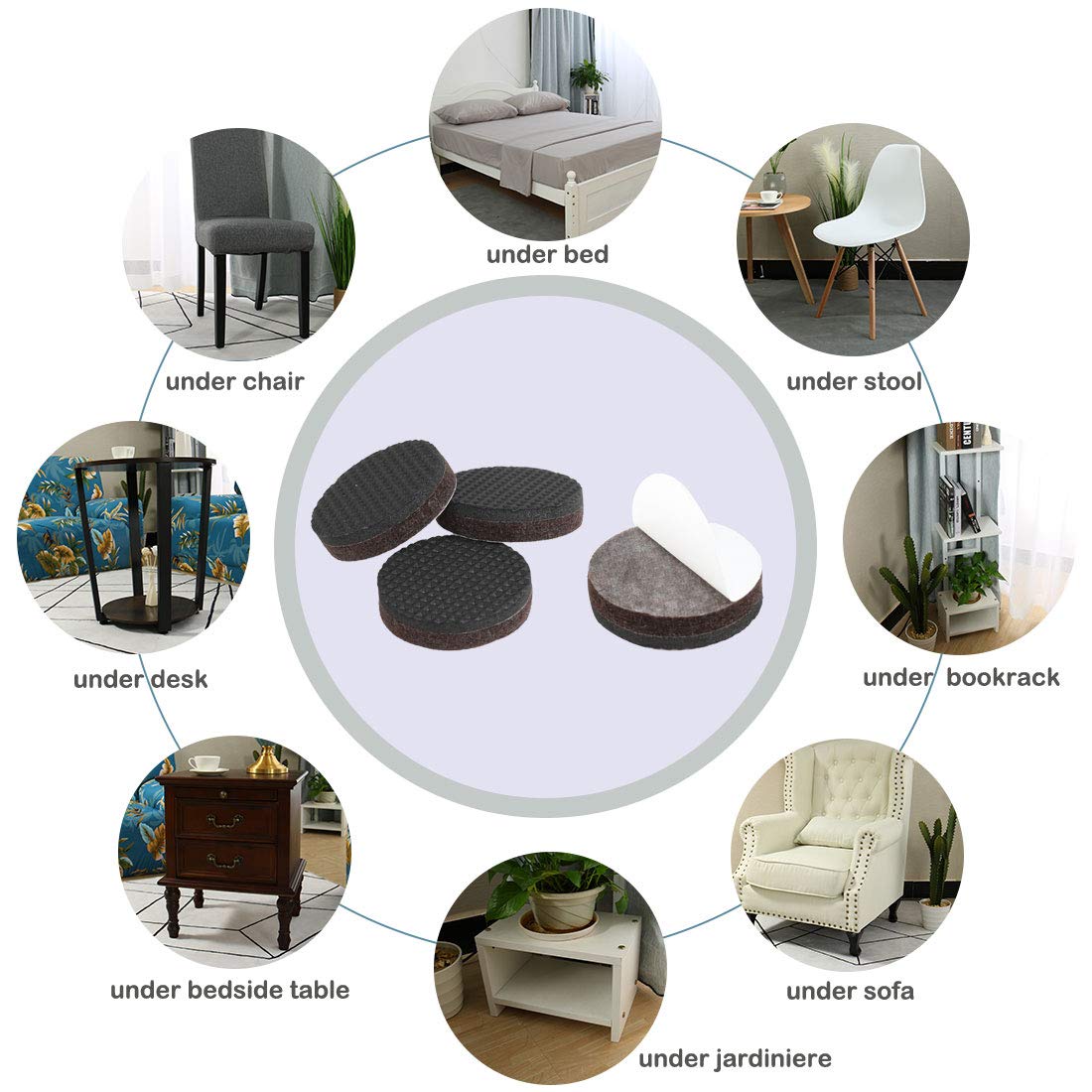 16pcs 1 Inch Round Furniture Felt Pads - Self Adhesive Non-Slip Grippers for Cabinet, Desk & Chair Legs - Brown Floor Protectors for Hardwood & Tile Floors