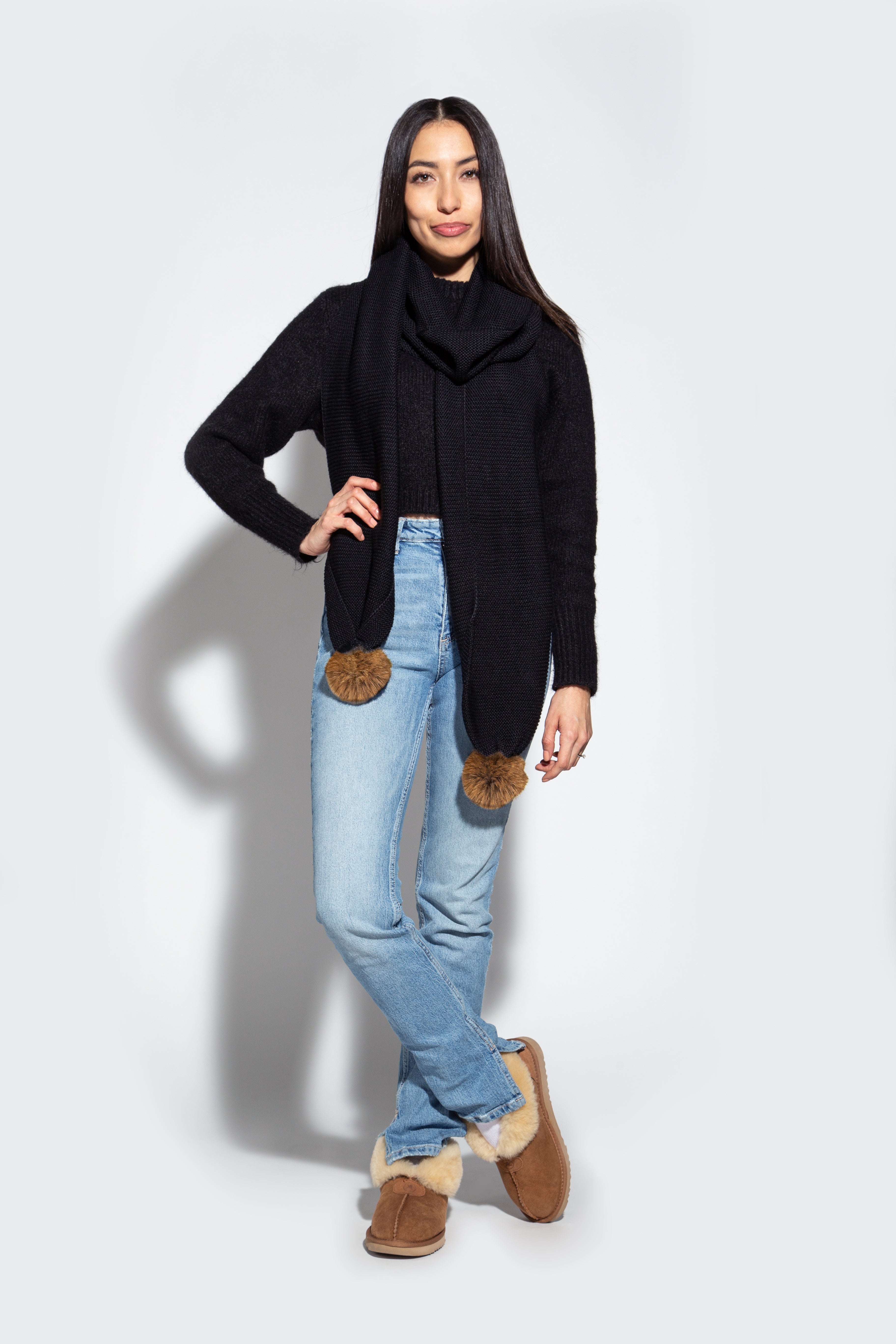 Sofia Black & Natural Scarf - Soft & Stylish Winter Fashion Accessory for Women - Perfect for Cold Weather, Office, and Evening Outfits