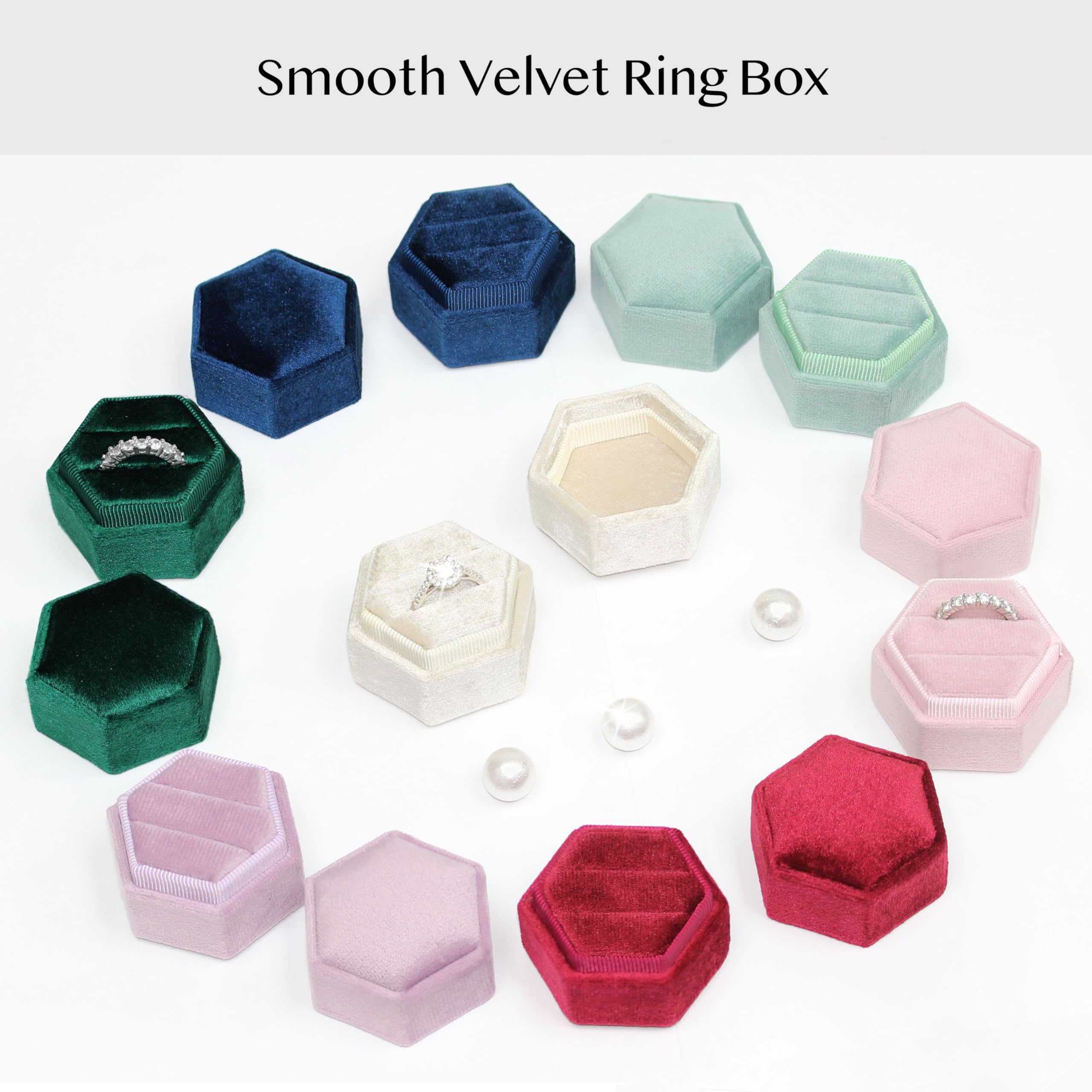 Hexagon Velvet Jewelry Ring Box - 2 Slots Engagement Ring Holder with Detachable Lid for Wedding Proposal & Ceremony (Sage Green) | Perfect for Bridal Showers, Anniversary Gifts & Valentine's Day