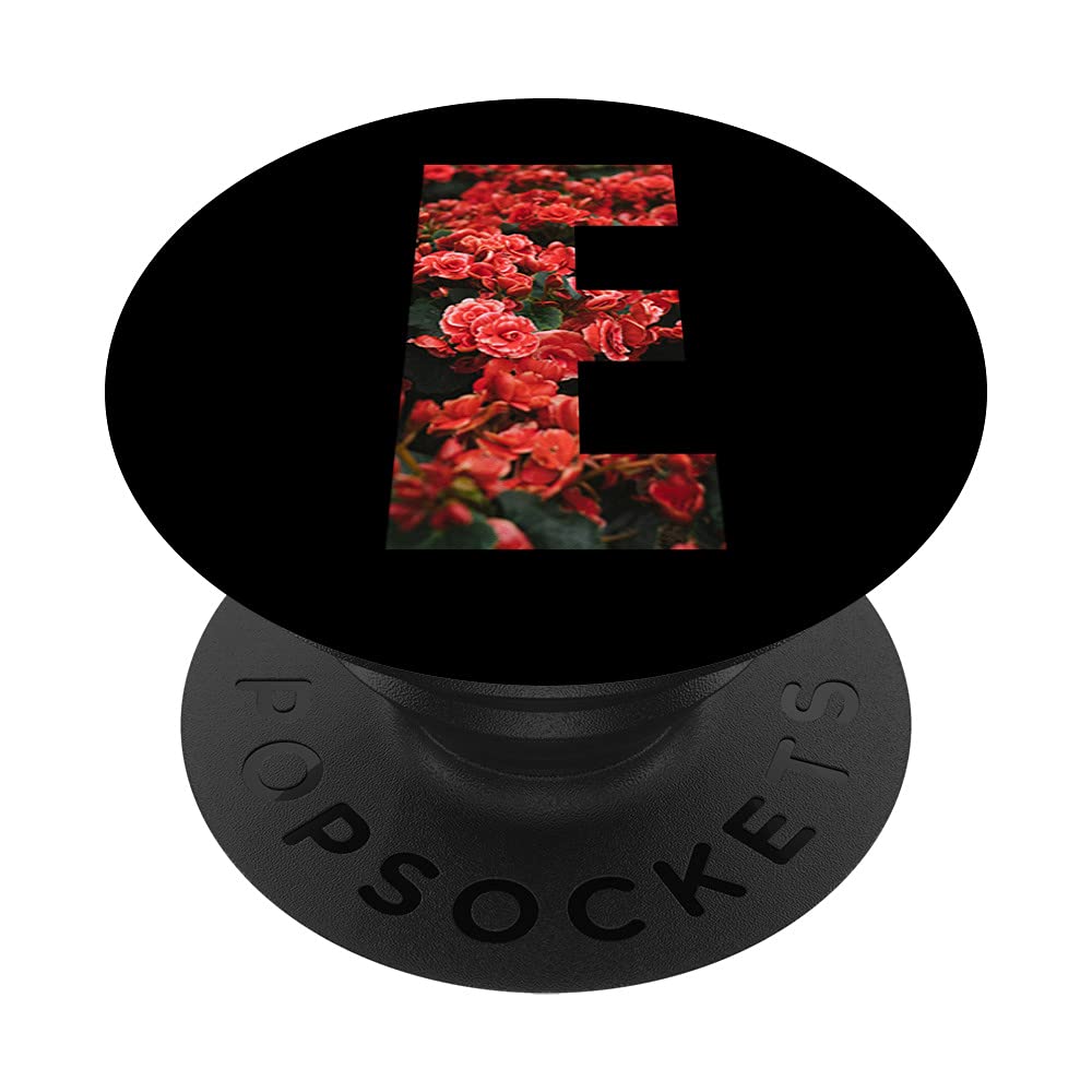 Letter E Initial Red Rose Monogram PopSockets Swappable PopGrip - Custom Phone Grip & Stand for iPhone, Samsung - Perfect Gift for Women, Girls | Valentine's Day, Birthday, Anniversary