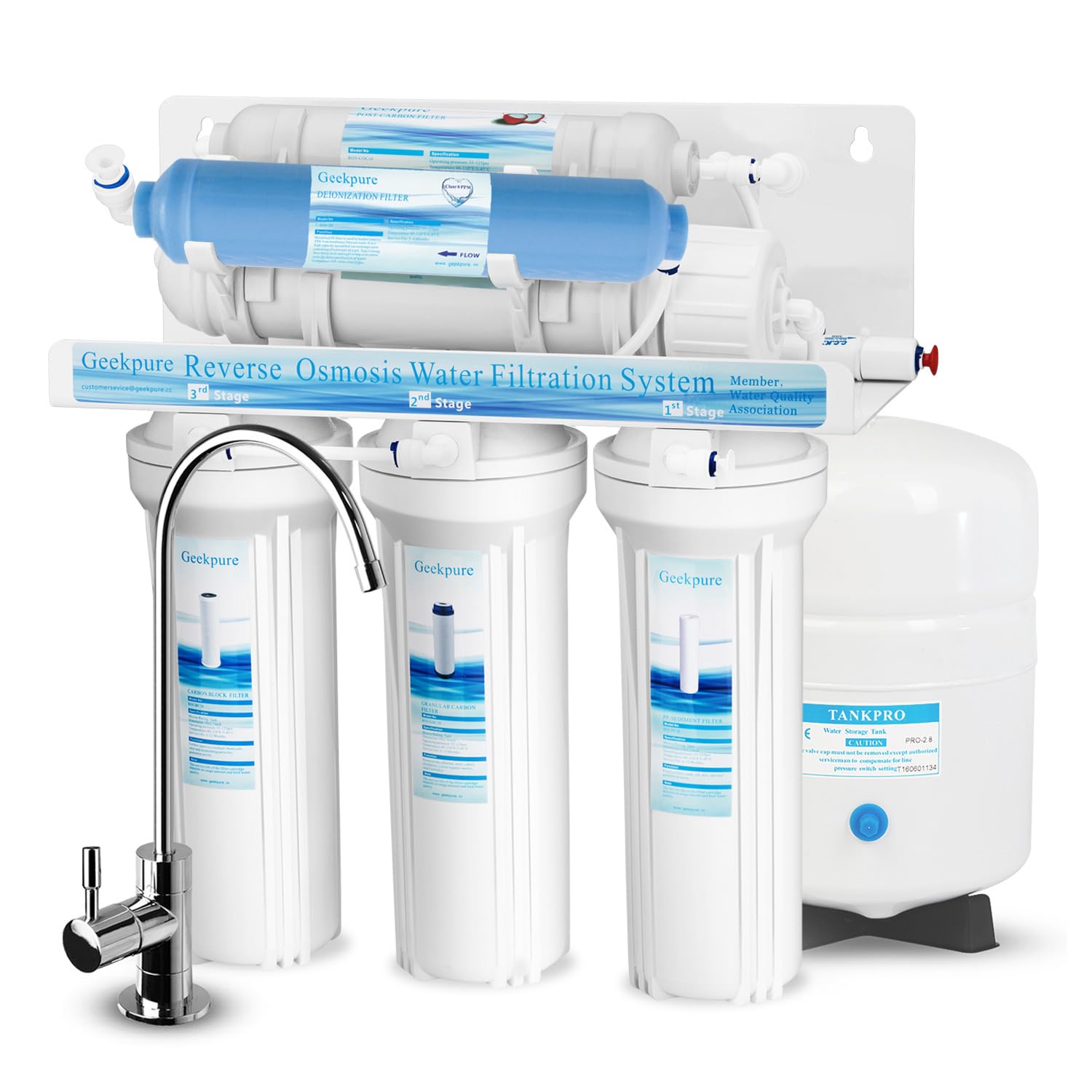 Geekpure 6-Stage Reverse Osmosis Water Filtration System 75 GPD with DI Filter - 0 TDS Pure Drinking Water for Home, Office & RV Use
