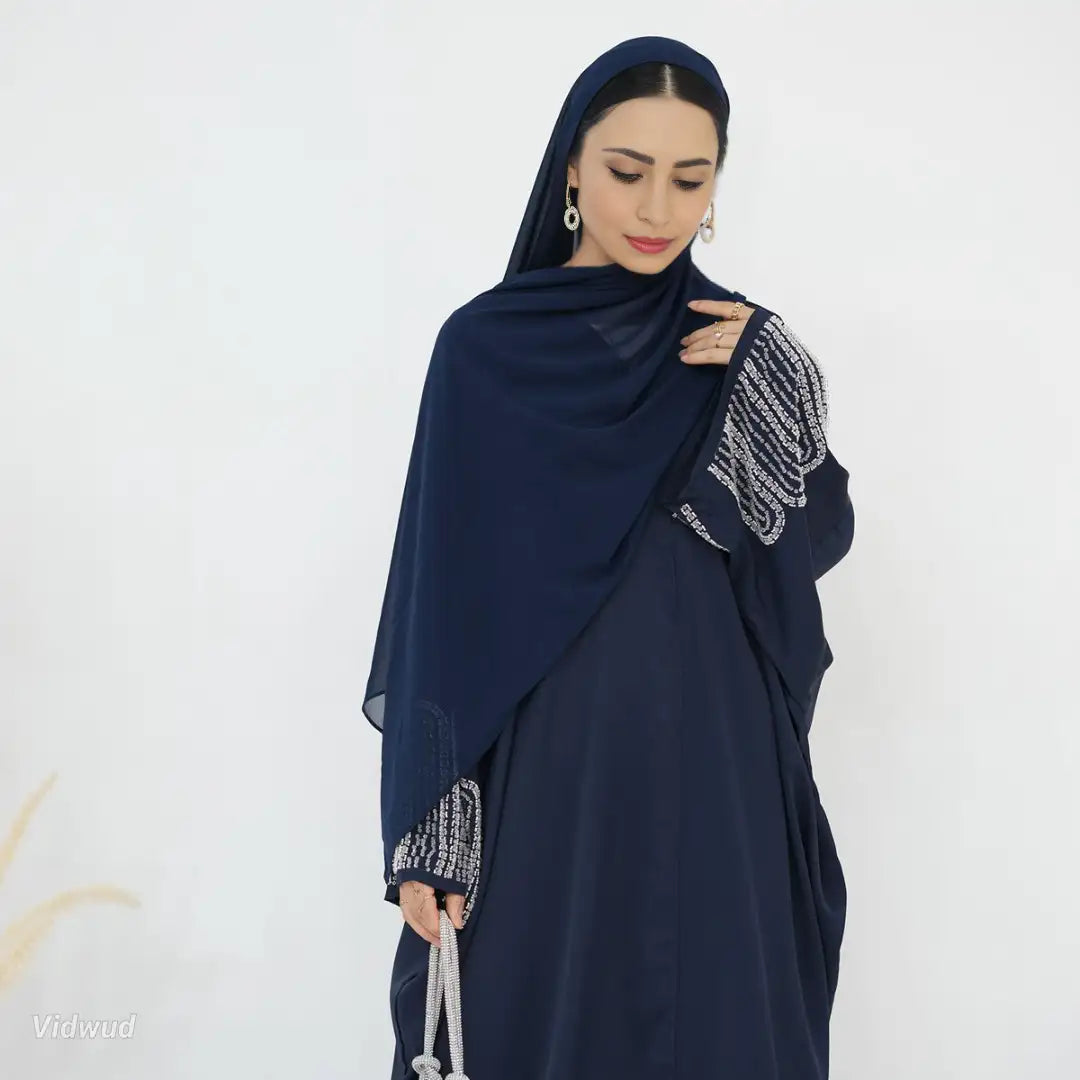 Elegant Beaded Cuff Nida Cardigan Open Abaya Dress for Women - Perfect for Special Occasions, Weddings & Evening Events
