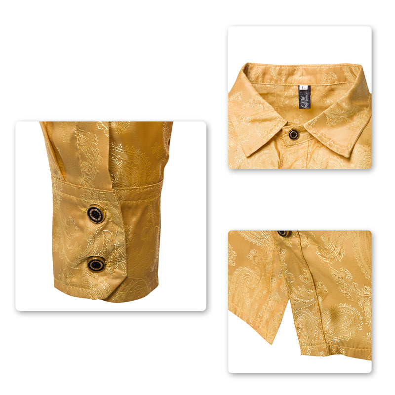 Slim Fit Embroidered Yellow Paisley Shirt for Men - Stylish Casual & Party Wear - Perfect for Date Nights, Office Outings & Summer Vacations