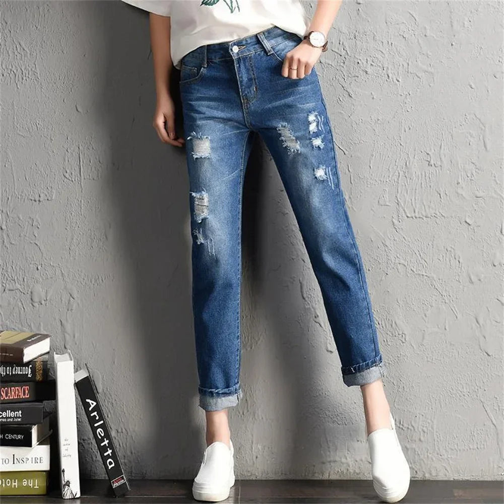 Women's High Waisted Vintage Ripped Jeans - Sexy Casual Denim Pants with Distressed Holes | Perfect for Streetwear, Night Out & Everyday Fashion