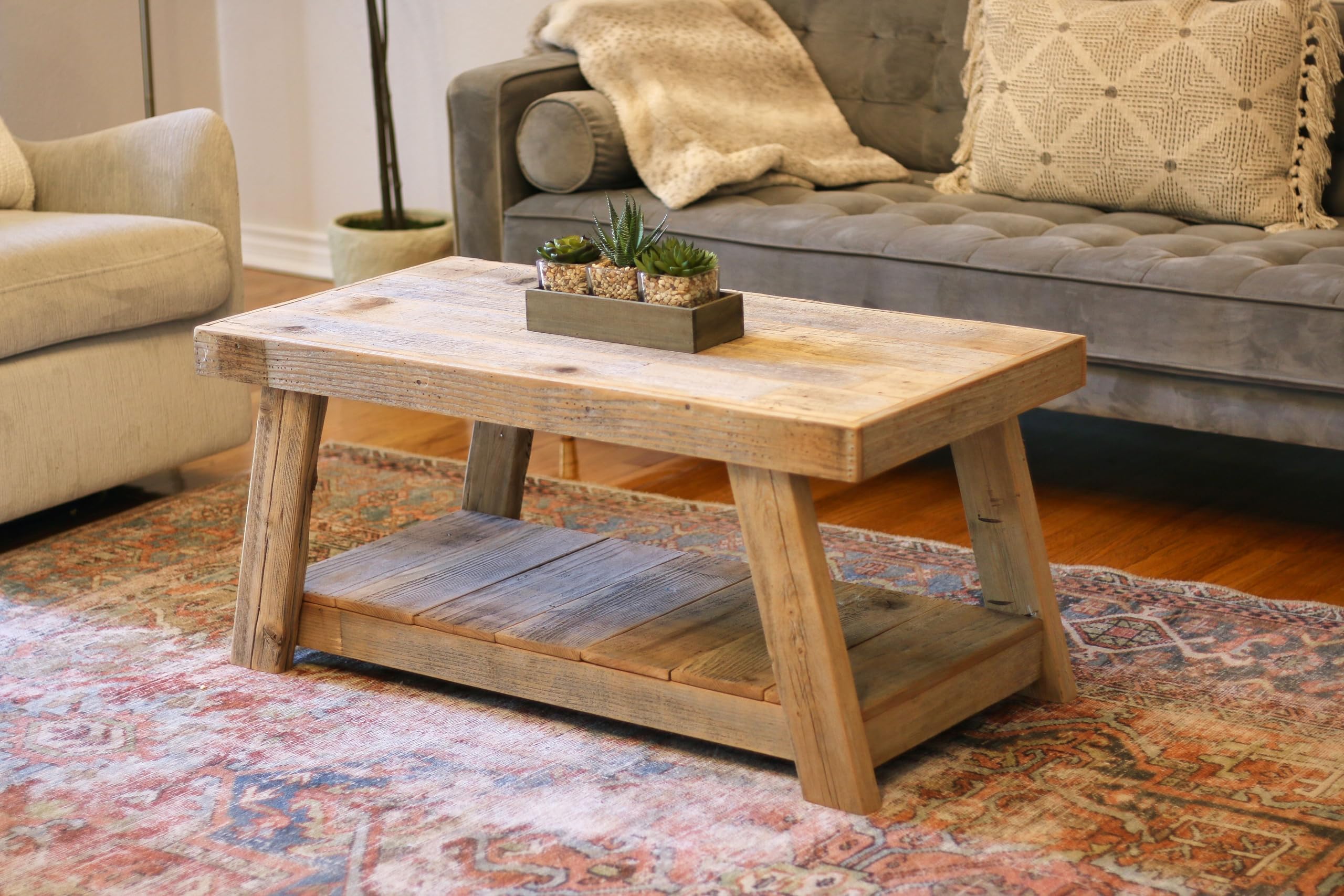 Modern Aztec A-Frame Coffee Table - Solid Wood Natural Finish Living Room Furniture - Perfect for Small Spaces, Apartments & Boho Home Decor