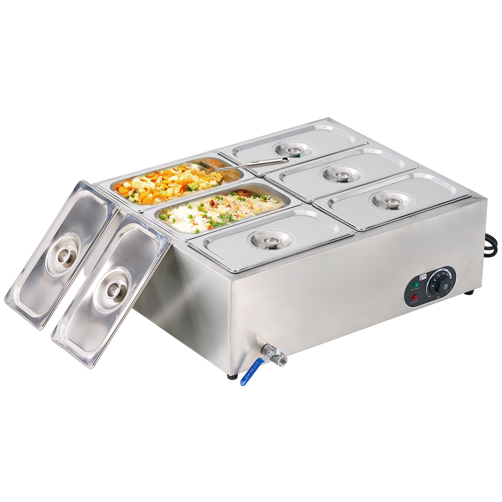 6-Pan Commercial Food Warmer - 1200W Stainless Steel Electric Steam Table | 46Qt Bain Marie for Catering, Restaurants & Buffets | Perfect for Parties, Events & Food Service