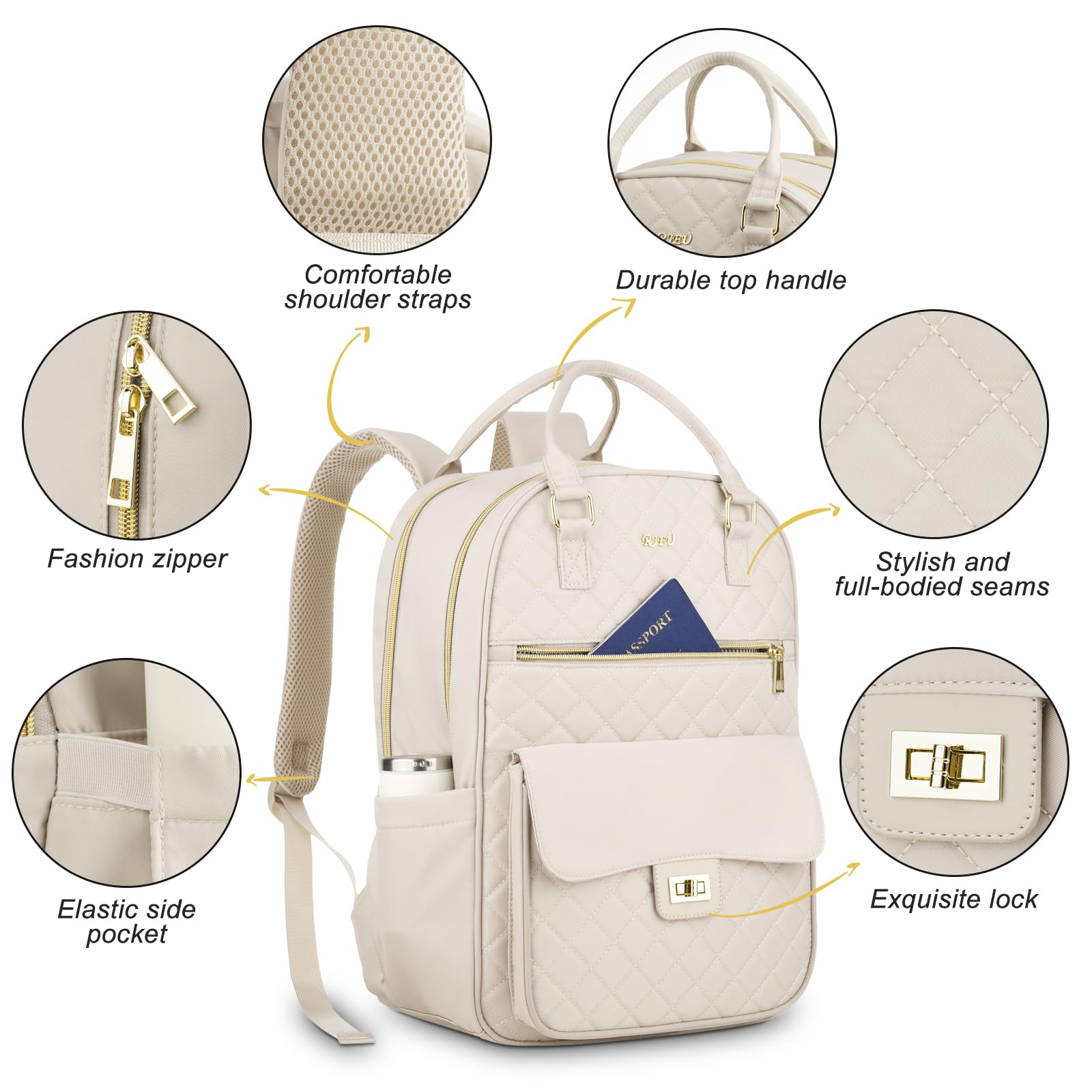 Stylish Women's Laptop Backpack for Travel, Work & College - Durable School Backpack for Teen Girls & Teachers - Perfect Ladies Gift (Beige) | Ideal for Commuting, Campus Life & Business Trips