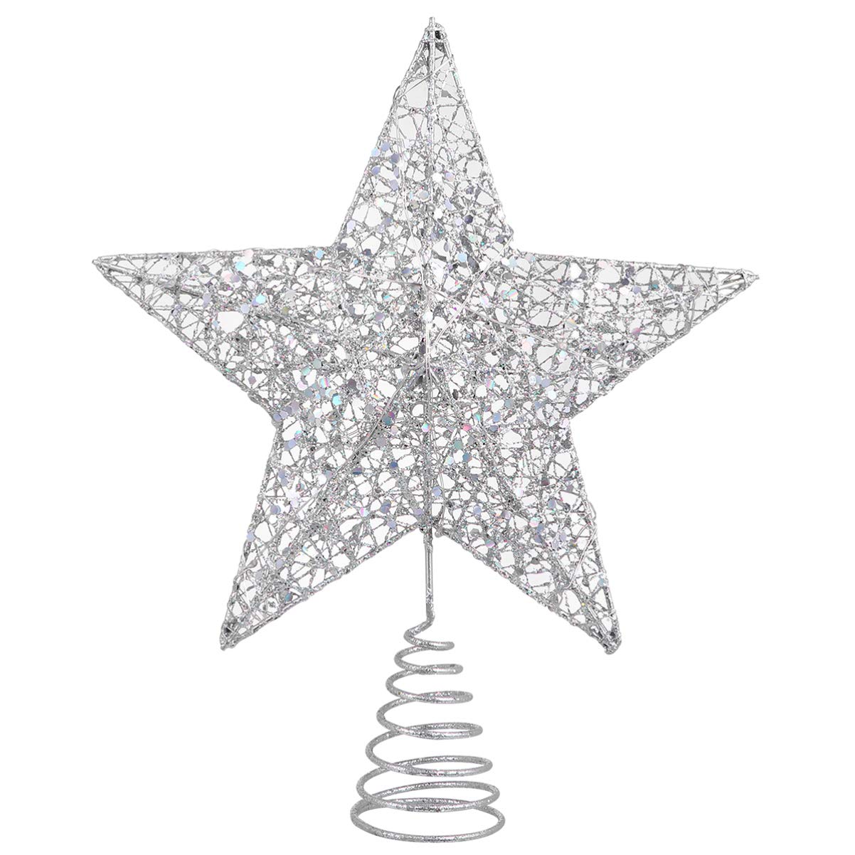 Christmas Tree Star Topper with LED Lights - Glittered Xmas Tree Top Decor for Holiday Home Party (Silver) | Perfect for Christmas Tree Decorations & Festive Indoor Lighting
