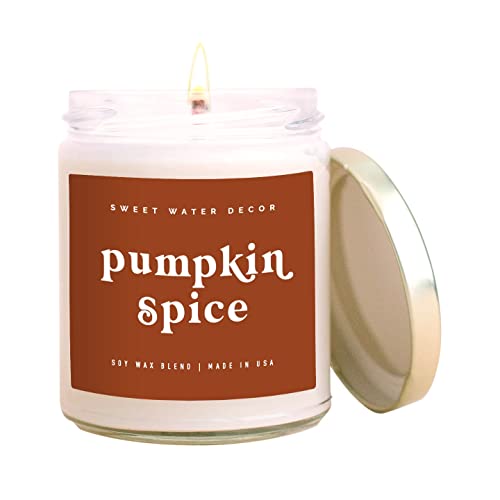 Pumpkin Spice Soy Candle - Sweet Water Decor | Fall Scented Candle with Pumpkin, Cloves, Cinnamon & Vanilla | 9oz Clear Jar, 40-Hour Burn Time | Made in USA | Perfect for Home Decor, Cozy Evenings & Holiday Gifts