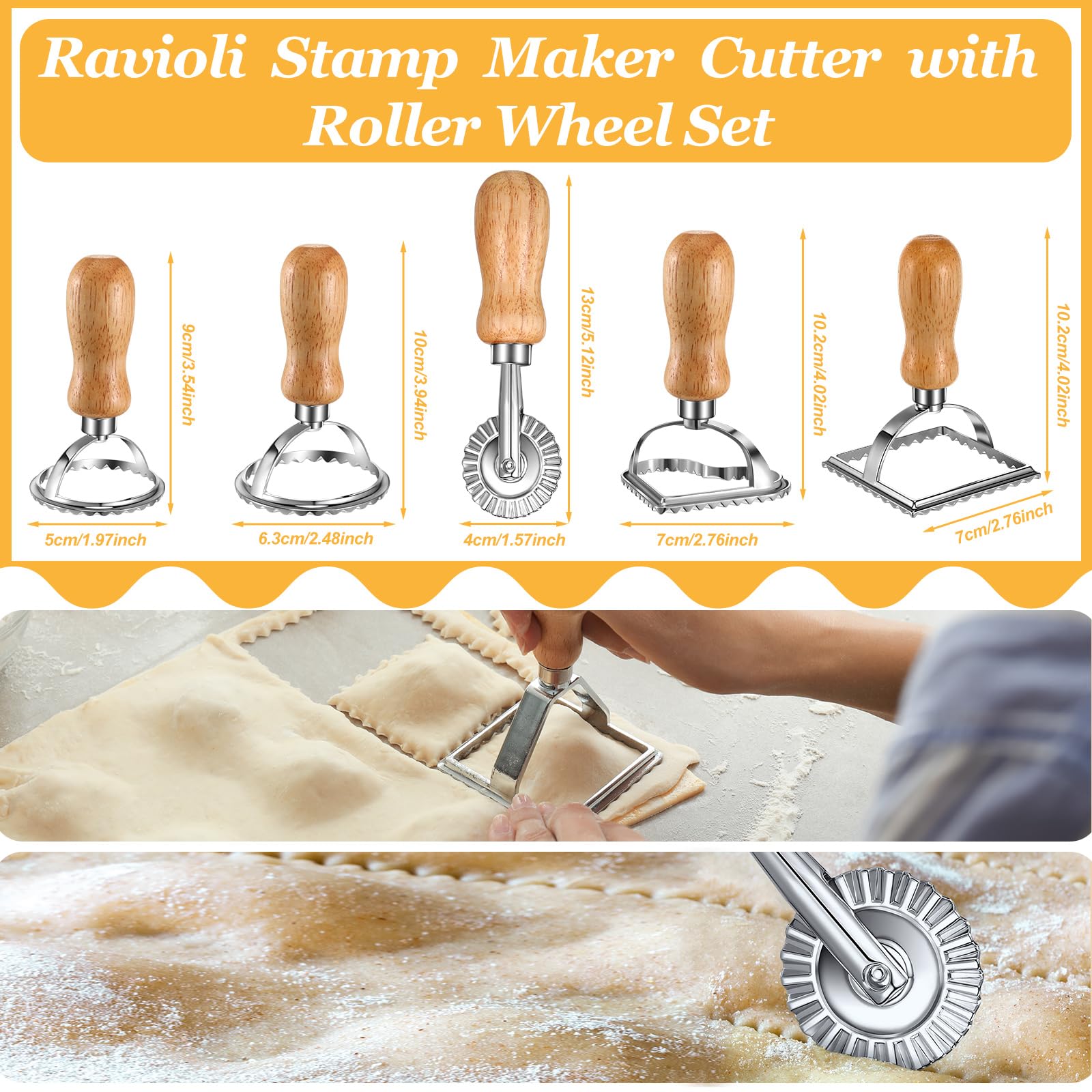 13-Piece Pasta Maker Kit with 5 Ravioli Stamps, Roller Wheel, Drying Rack, Wooden Rolling Pin & 5 Stainless Steel Dumpling Molds - Perfect for Homemade Pasta, Ravioli, Dumplings & Italian Cooking