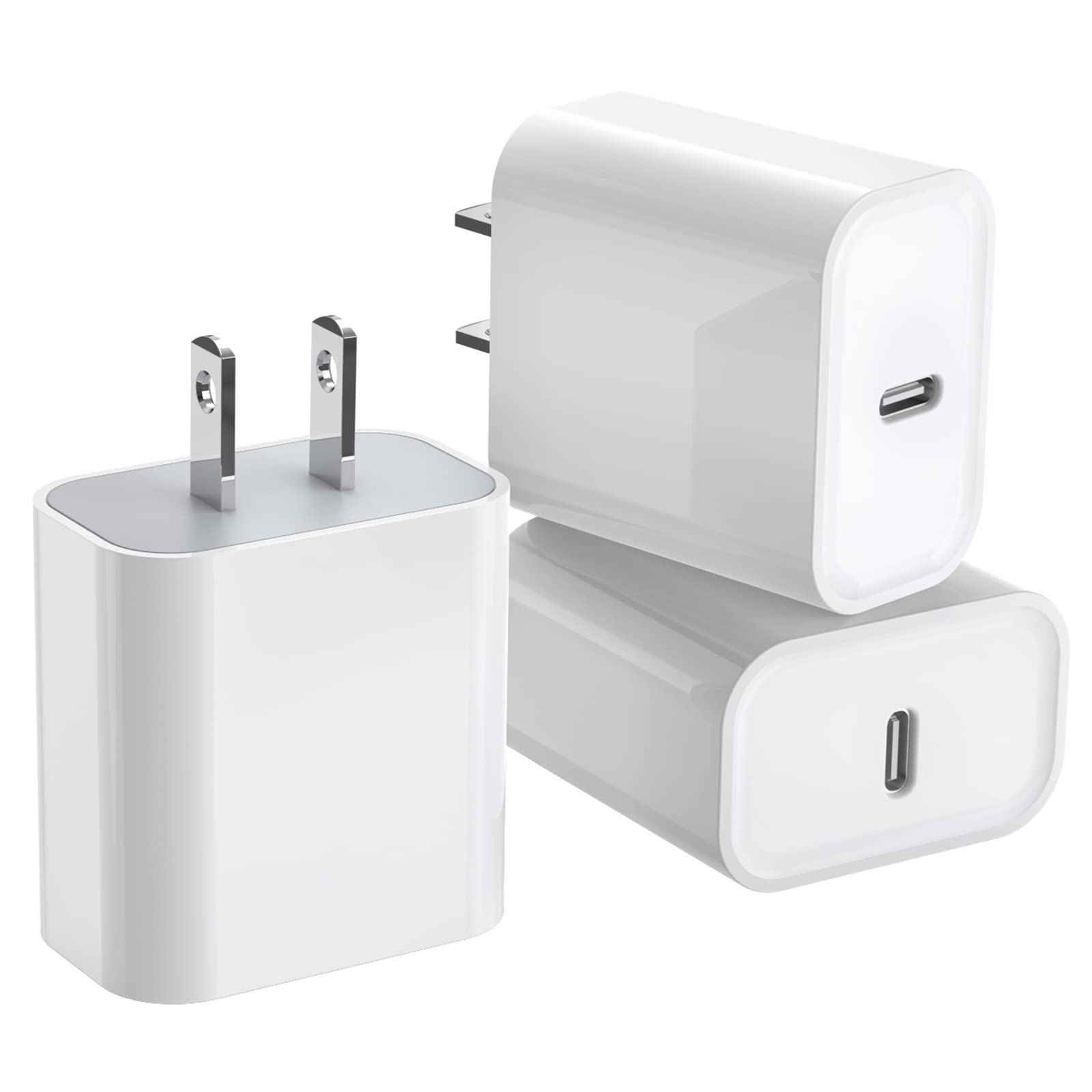 3-Pack 20W USB C Fast Charger Block for iPhone 16/15/14/13/12 & iPad Pro/Air/Mini - PD Power Delivery Adapter Plug with Quick Charging - Perfect for Home, Office & Travel