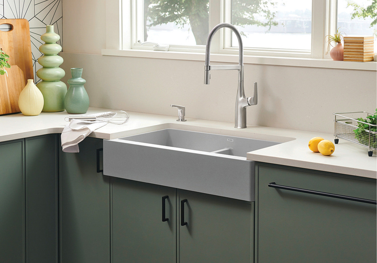 Blanco Vintera 33 Equal Double Bowl Apron Front SILGRANIT Kitchen Sink - Perfect for Farmhouse & Modern Kitchen Designs