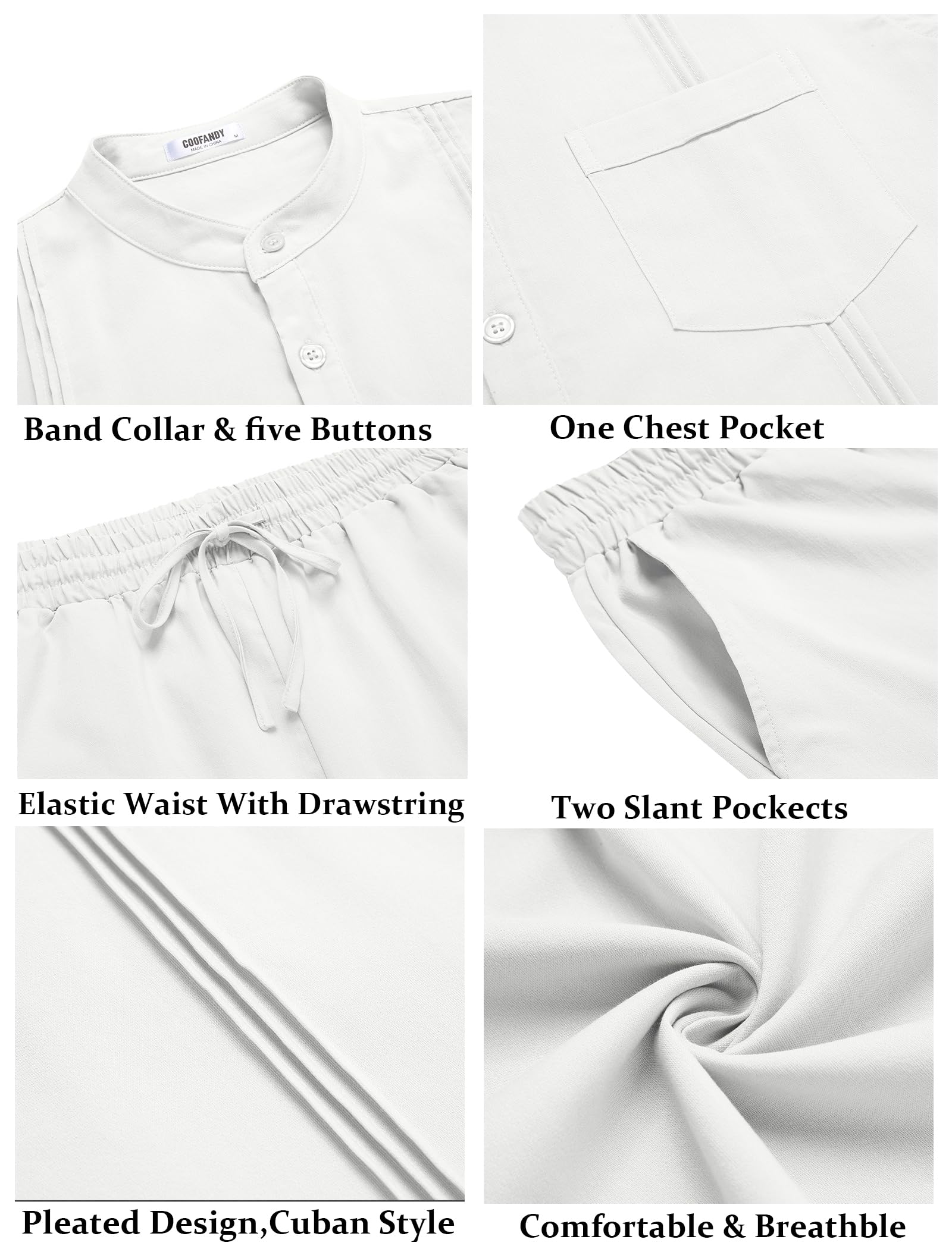 COOFANDY Men's 2-Piece Cotton Linen Outfit Set - Breathable Long Sleeve Henley Shirt & Comfortable Yoga Pants - Casual Beachwear, Cuban Style Lounge Set for Summer Vacation, Yoga, and Relaxation