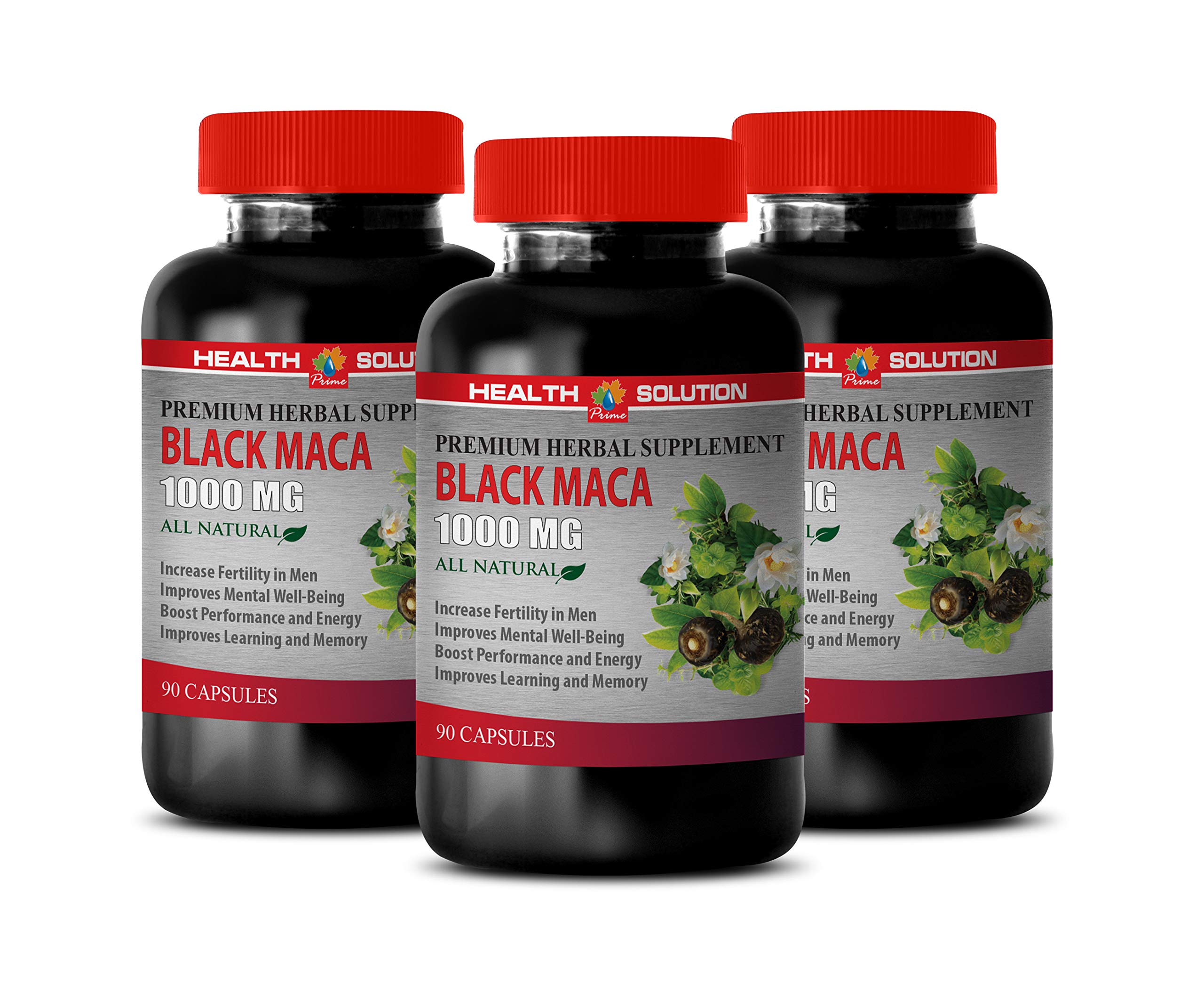 Premium Black Maca Root 1000mg Energy Booster Pills for Women & Men - 270 Vegetable Capsules (3 Bottles) - Natural Herbal Supplement for Stamina, Vitality & Hormonal Balance - Great for Workouts, Stress Relief & Daily Energy Support