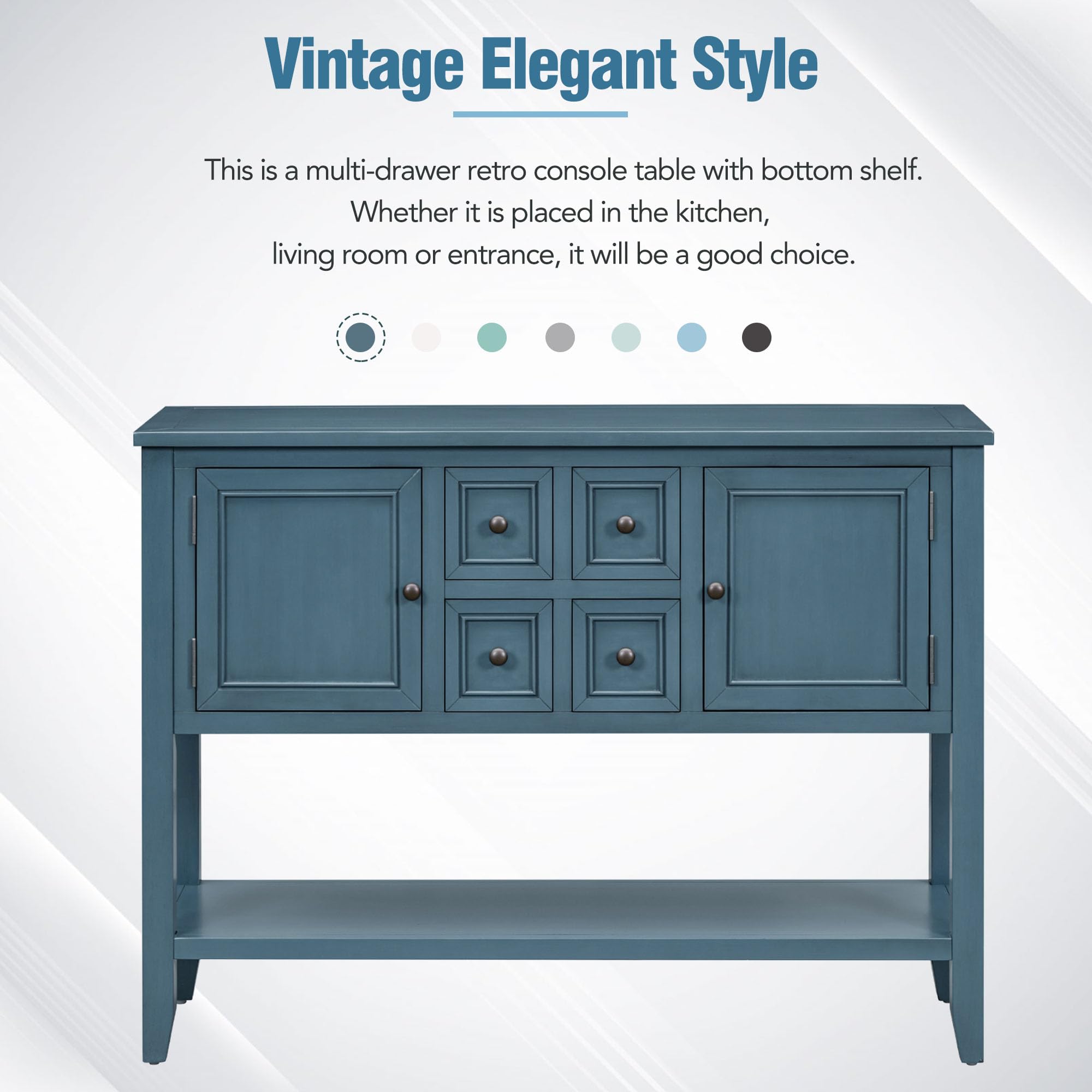 Harper & Bright Designs Buffet Cabinet - Antique Navy Kitchen Storage Sideboard with 4 Drawers, 2 Cabinets & Bottom Shelf | Perfect for Dining Room, Living Room & Entryway Storage